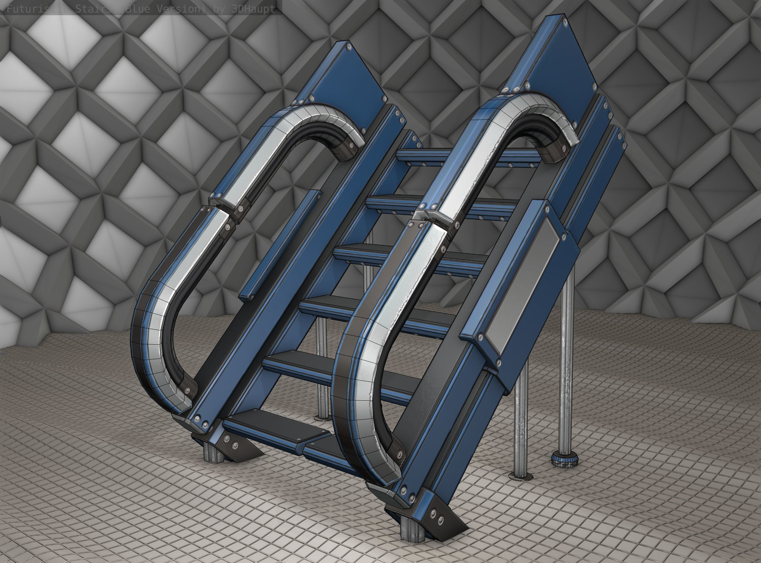 Sci-Fi Stairs - 4 - Blue Version  Low-poly 3D model_22