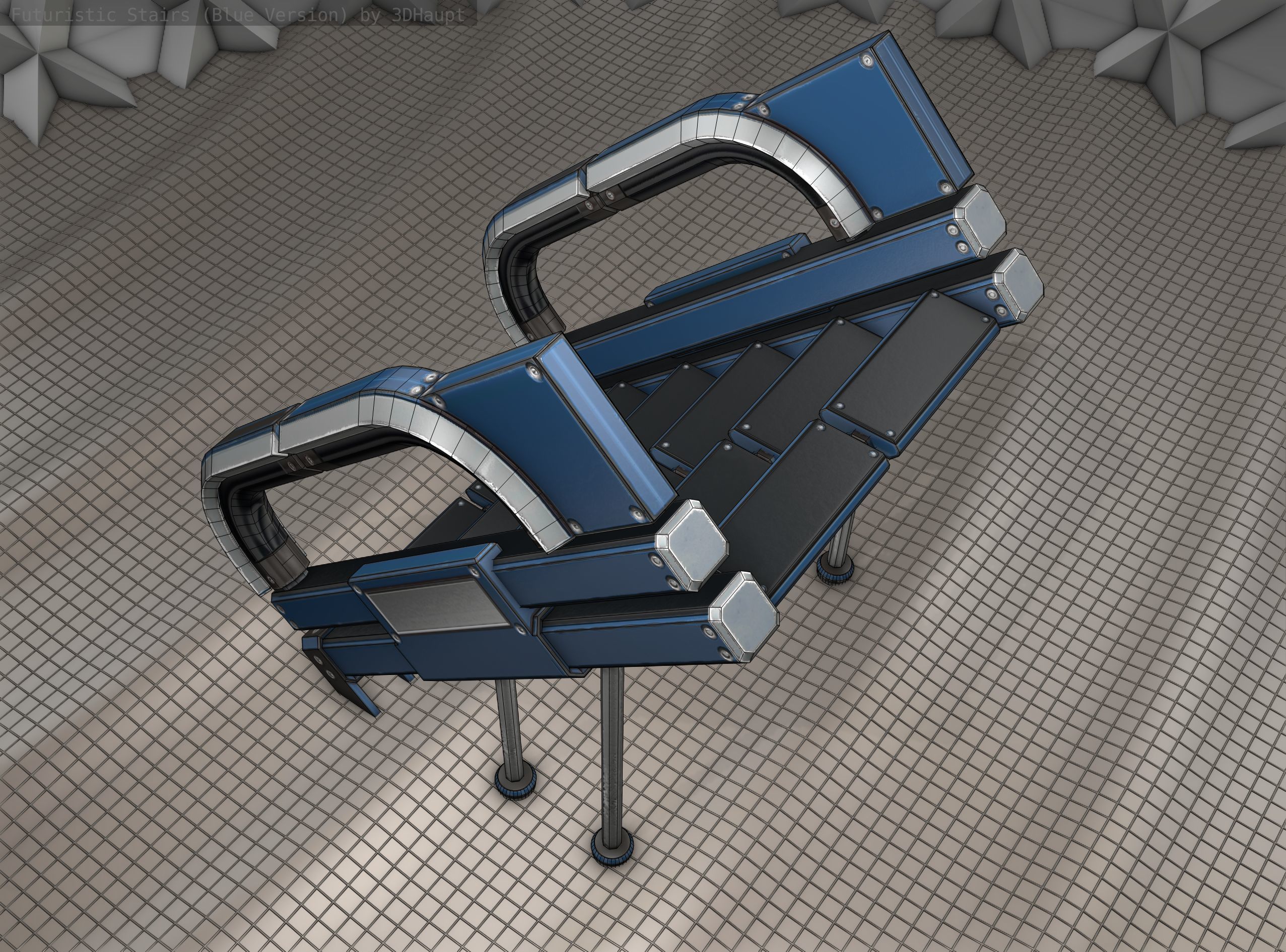 Sci-Fi Stairs - 4 - Blue Version  Low-poly 3D model_16