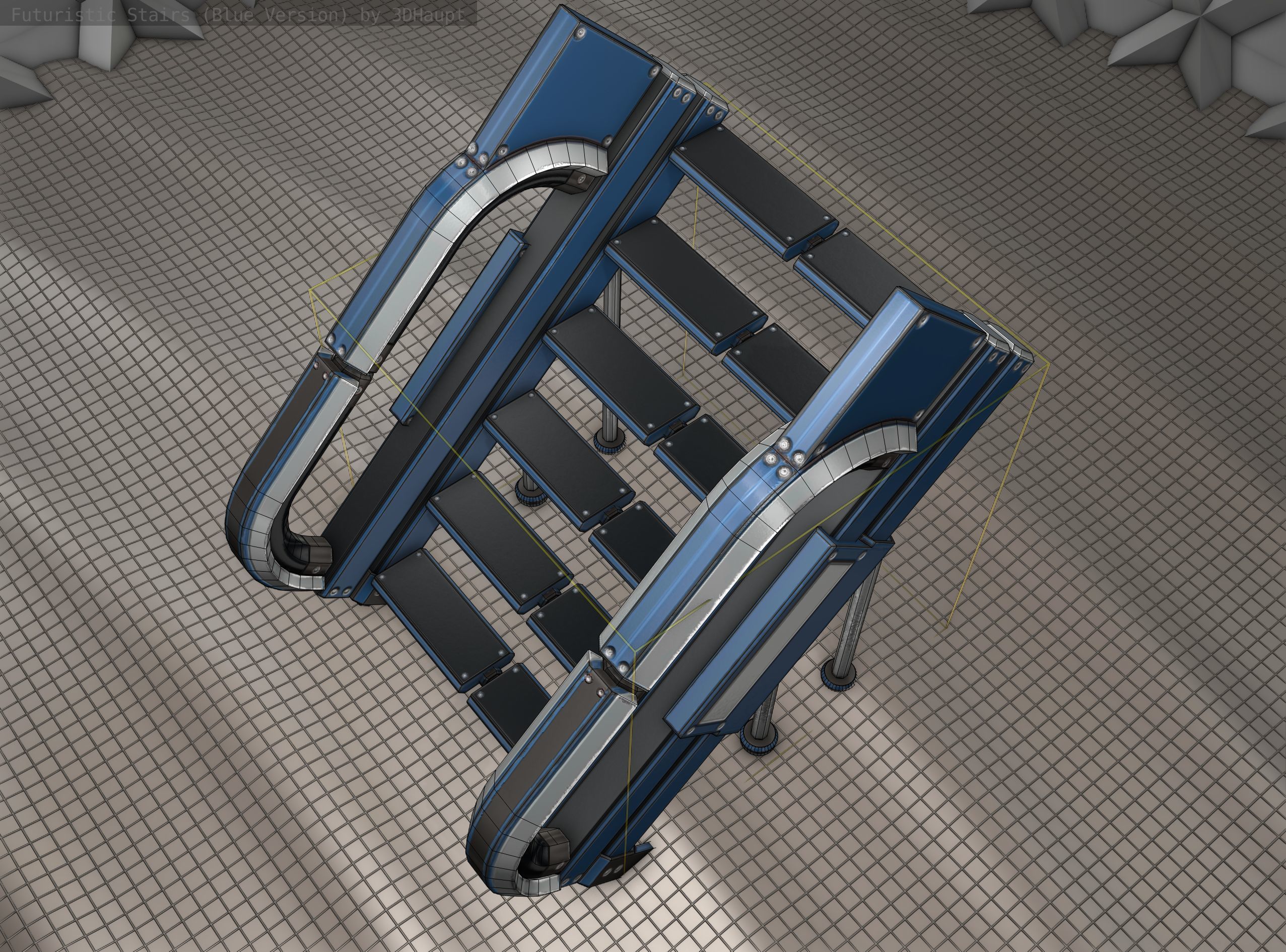 Sci-Fi Stairs - 4 - Blue Version  Low-poly 3D model_15