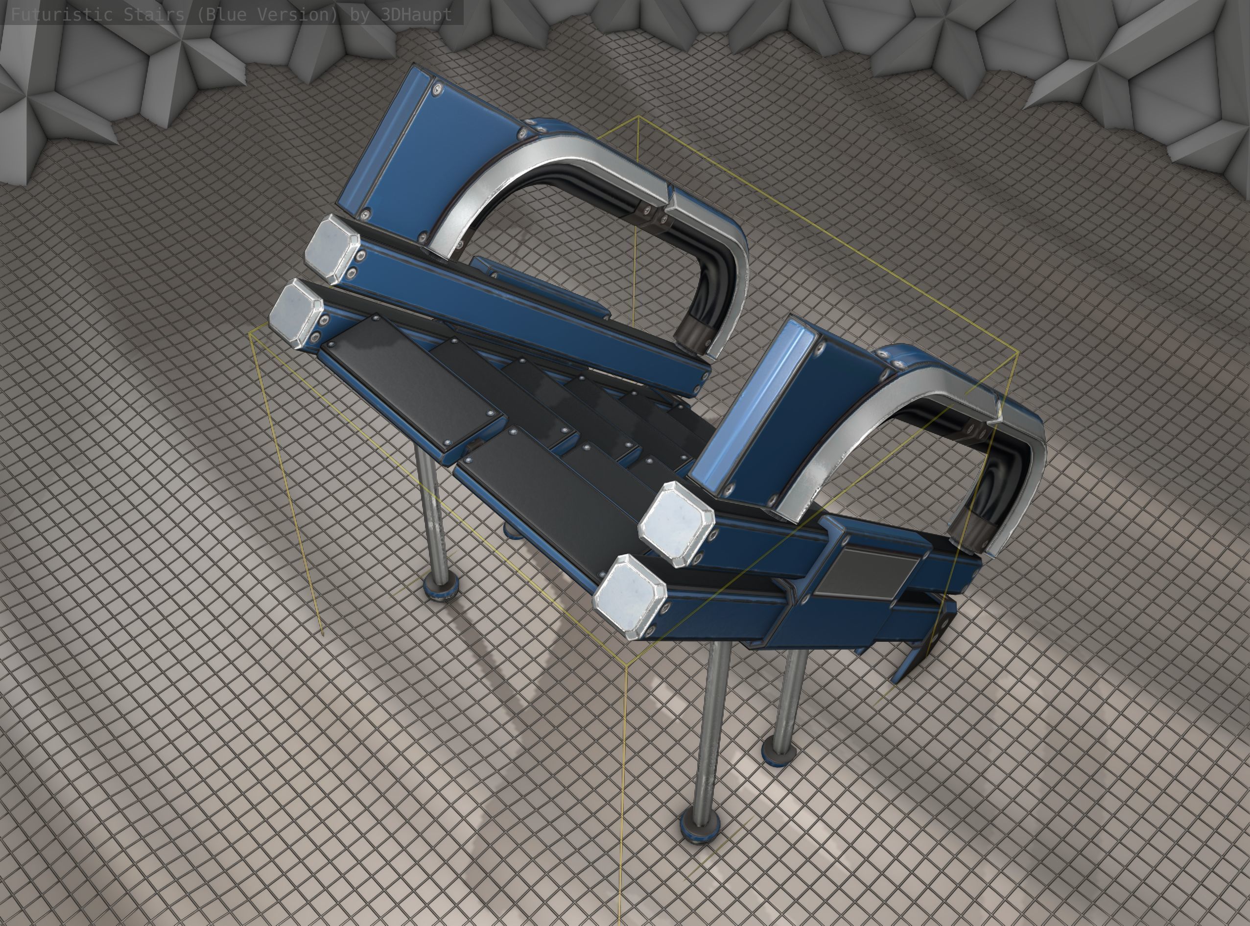 Sci-Fi Stairs - 4 - Blue Version  Low-poly 3D model_17