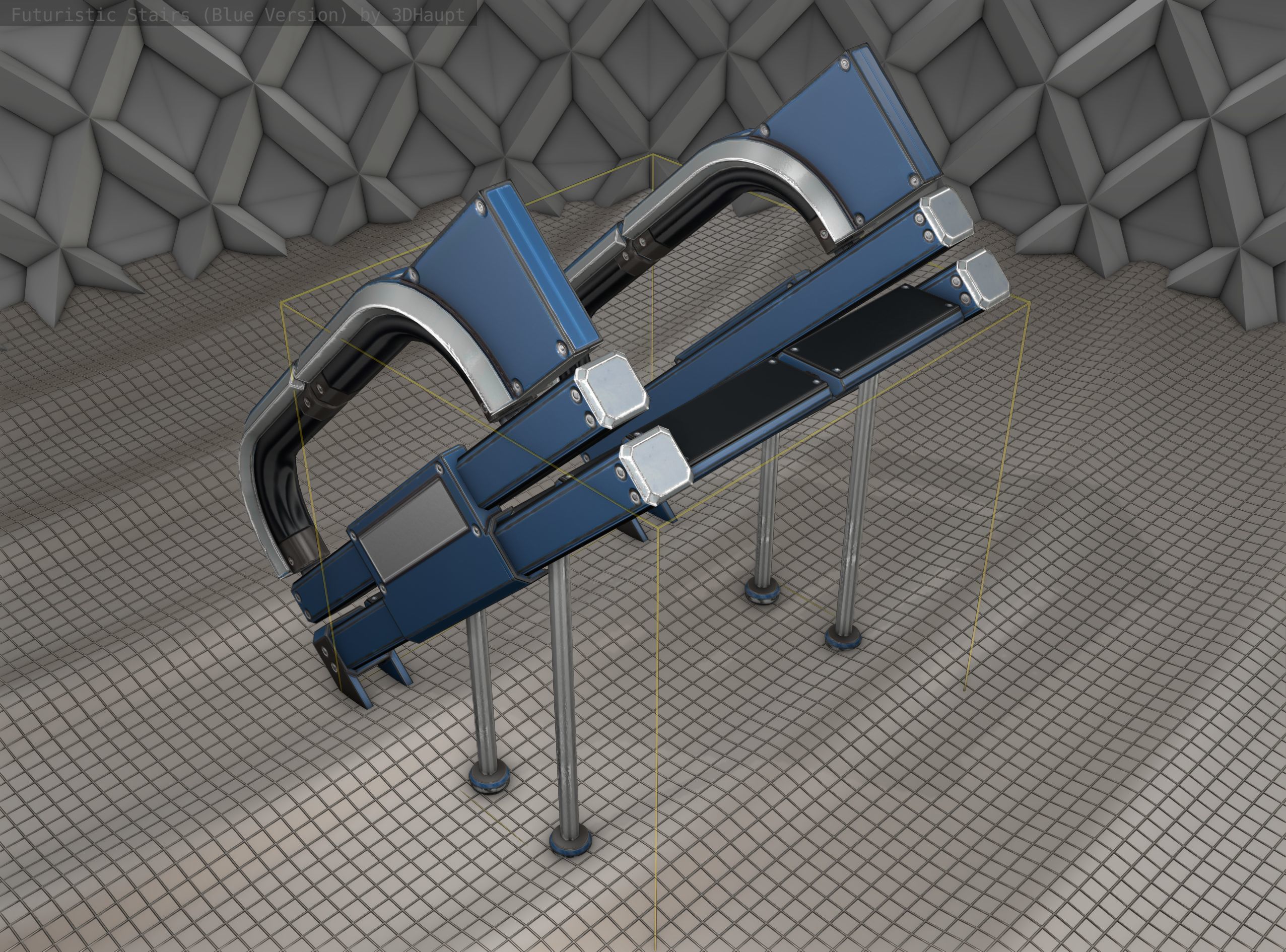 Sci-Fi Stairs - 4 - Blue Version  Low-poly 3D model_2