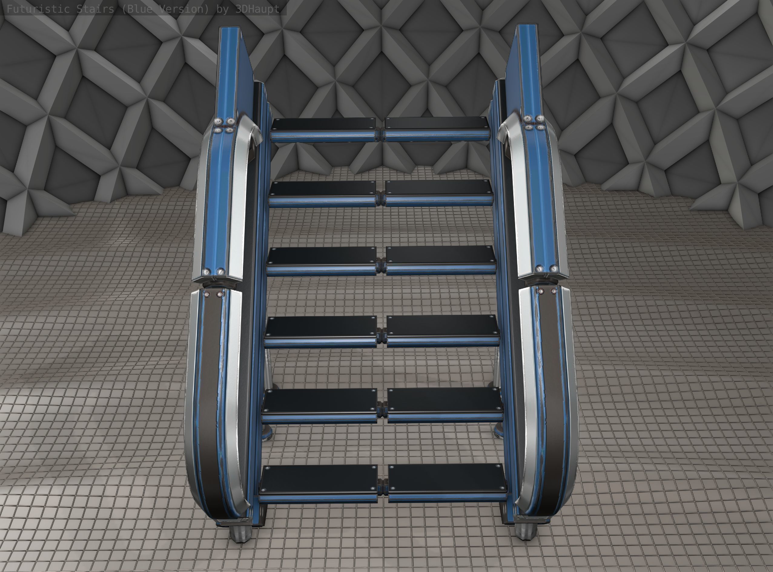 Sci-Fi Stairs - 4 - Blue Version  Low-poly 3D model_6