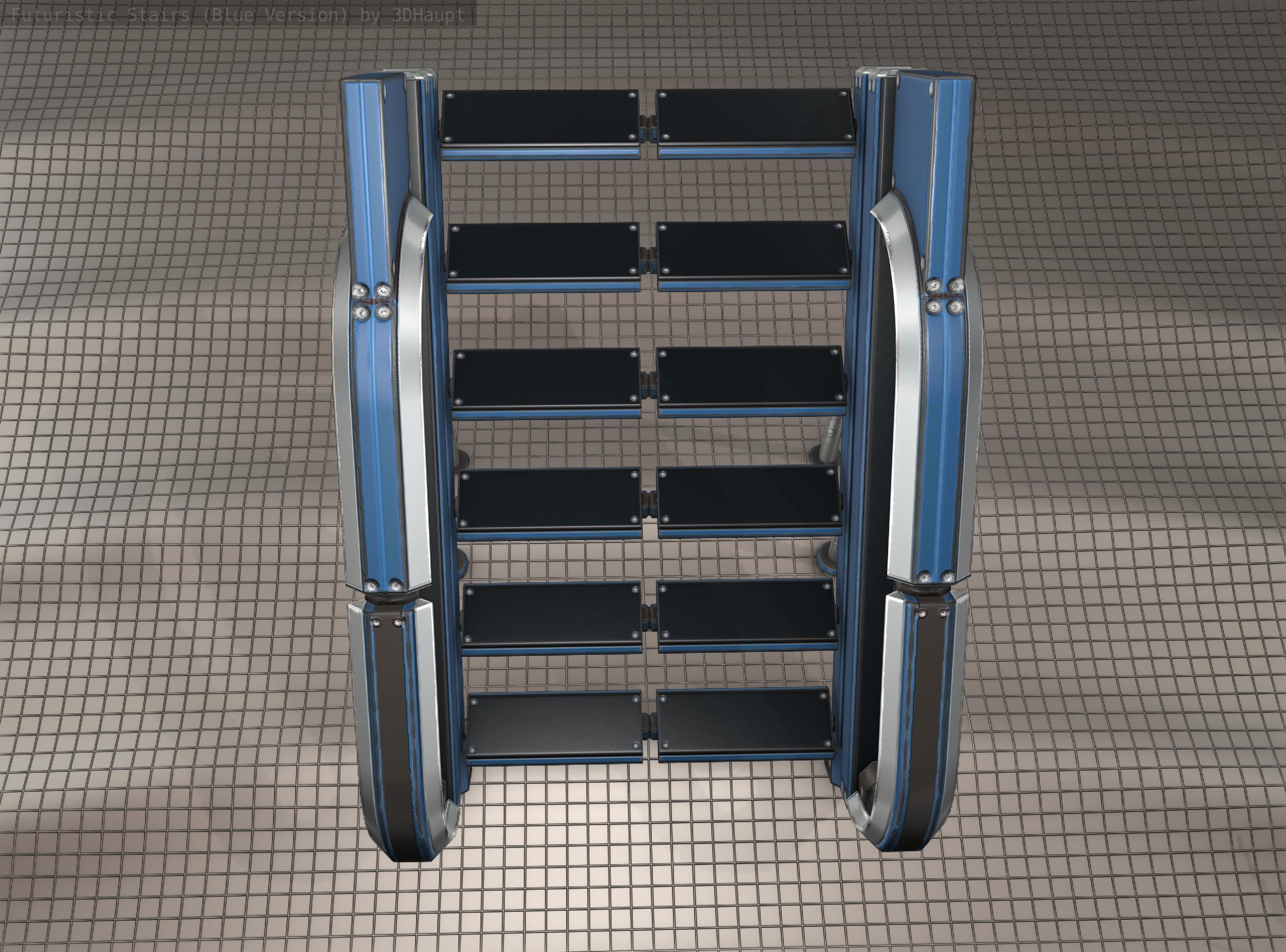 Sci-Fi Stairs - 4 - Blue Version  Low-poly 3D model_14