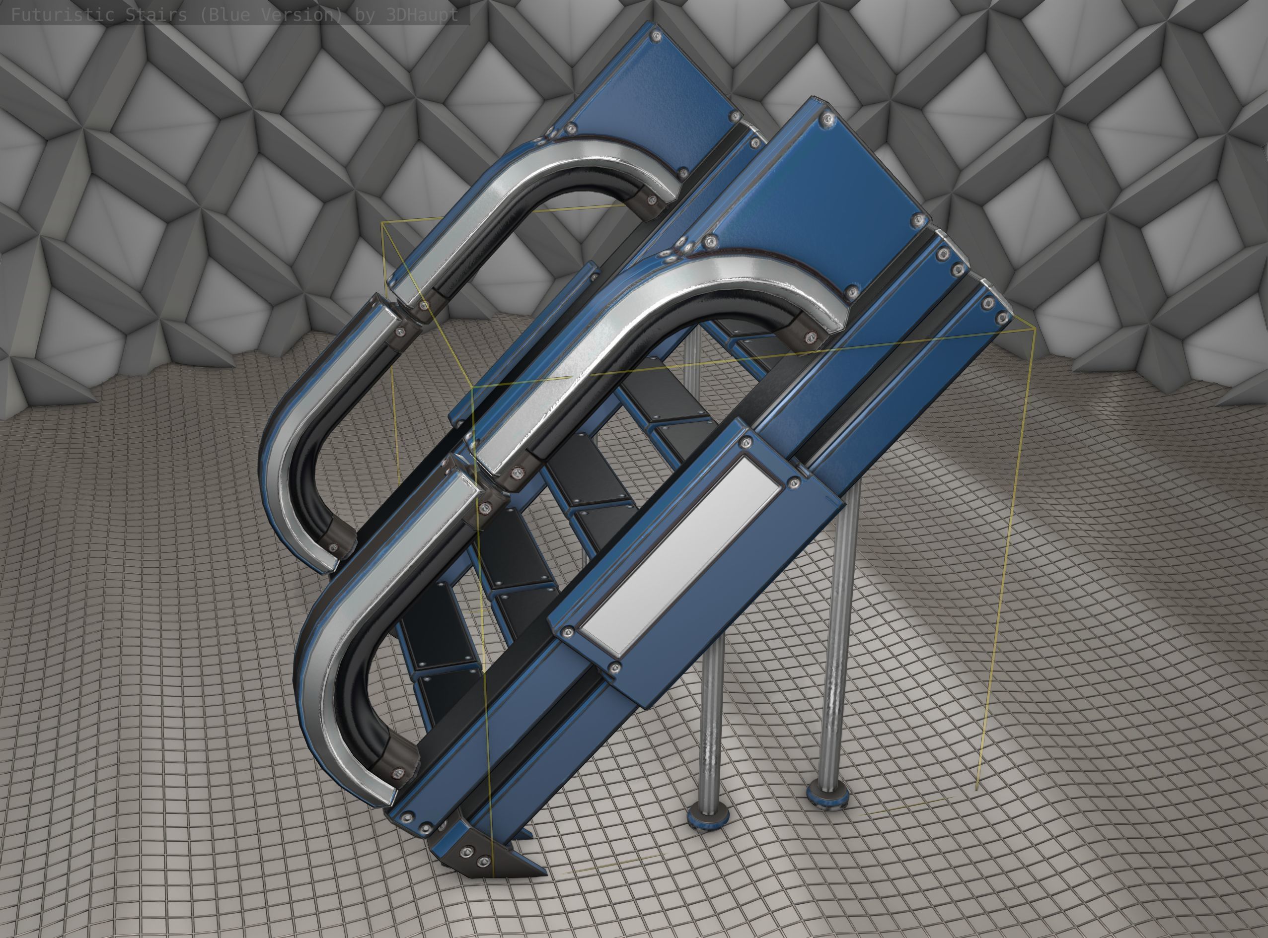 Sci-Fi Stairs - 4 - Blue Version  Low-poly 3D model_23