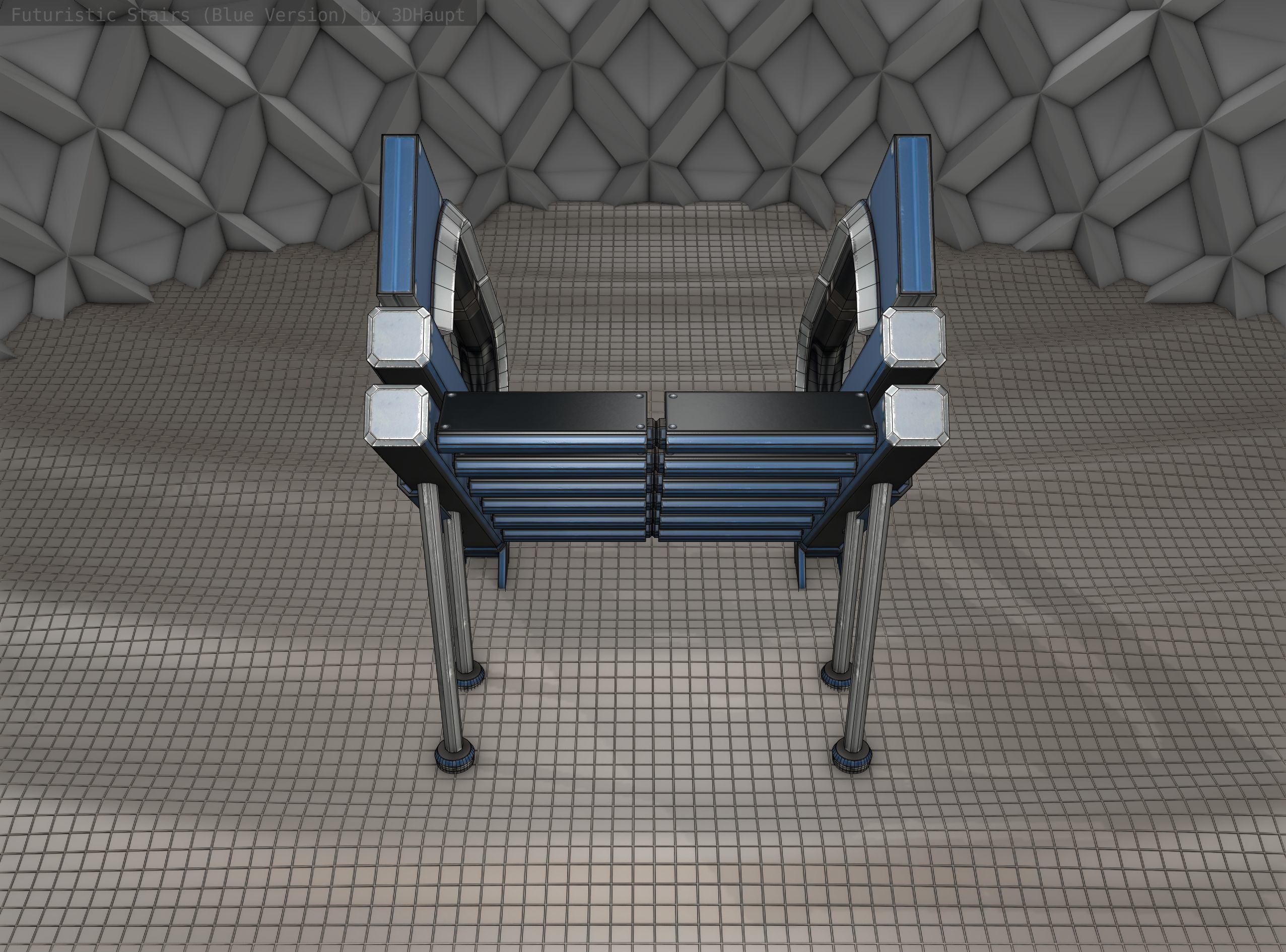 Sci-Fi Stairs - 4 - Blue Version  Low-poly 3D model_3