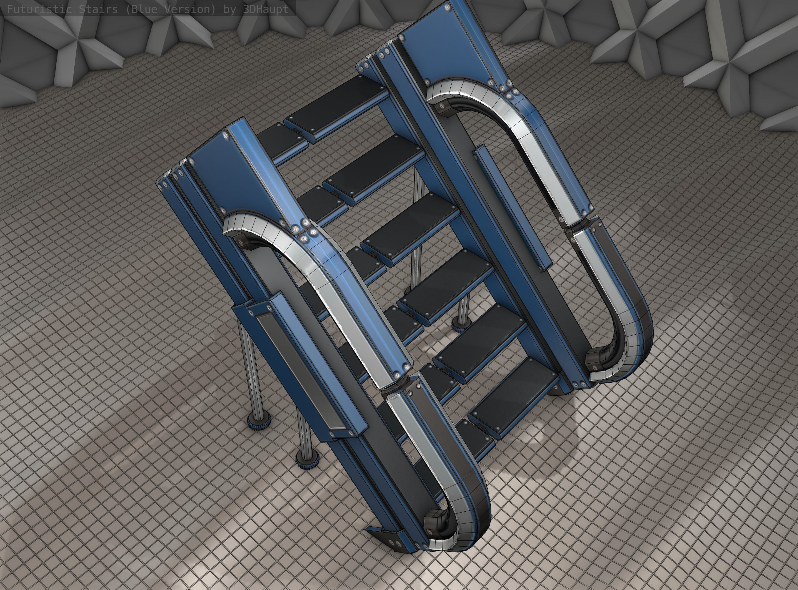 Sci-Fi Stairs - 4 - Blue Version  Low-poly 3D model_18