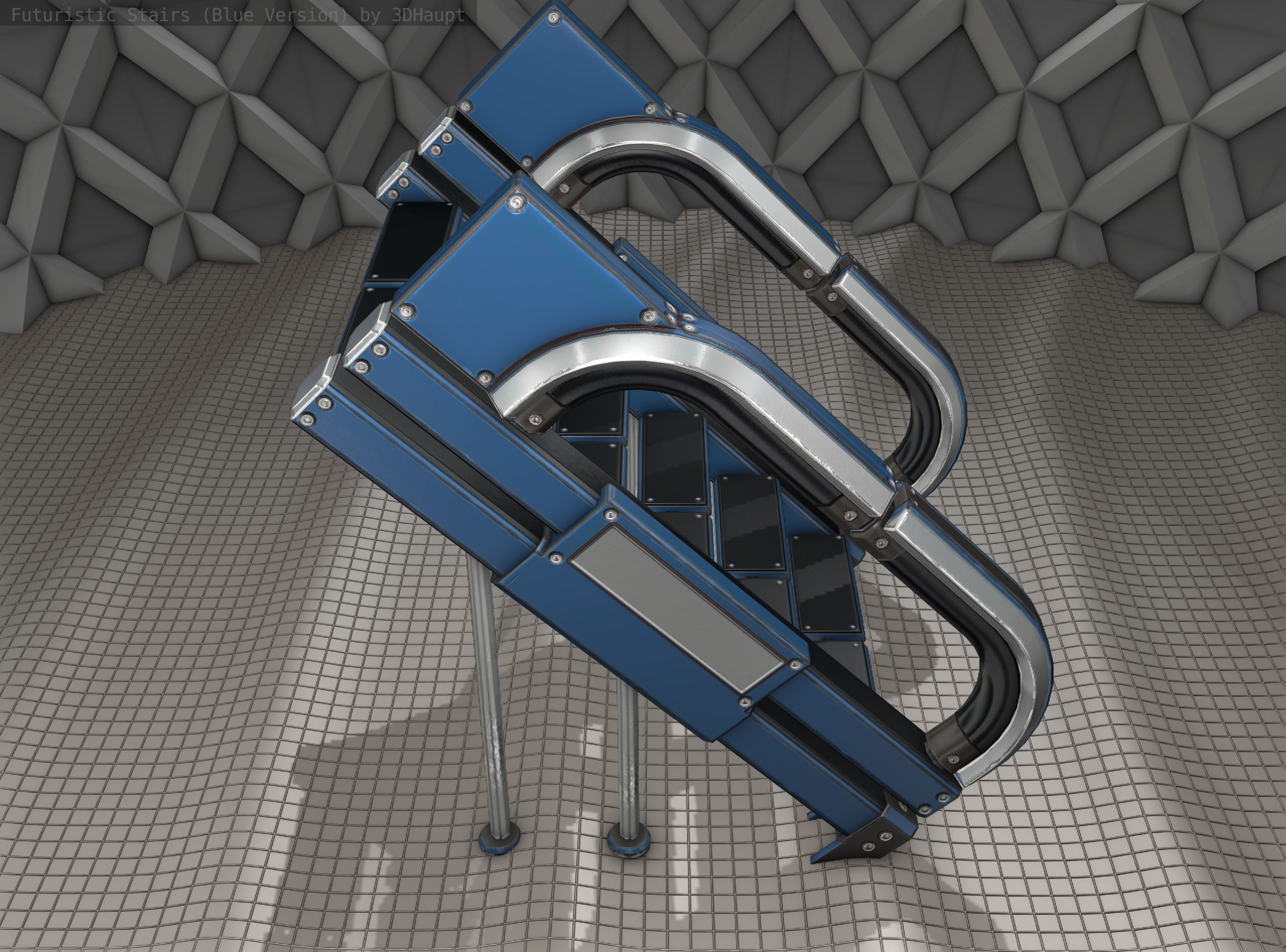 Sci-Fi Stairs - 4 - Blue Version  Low-poly 3D model_5