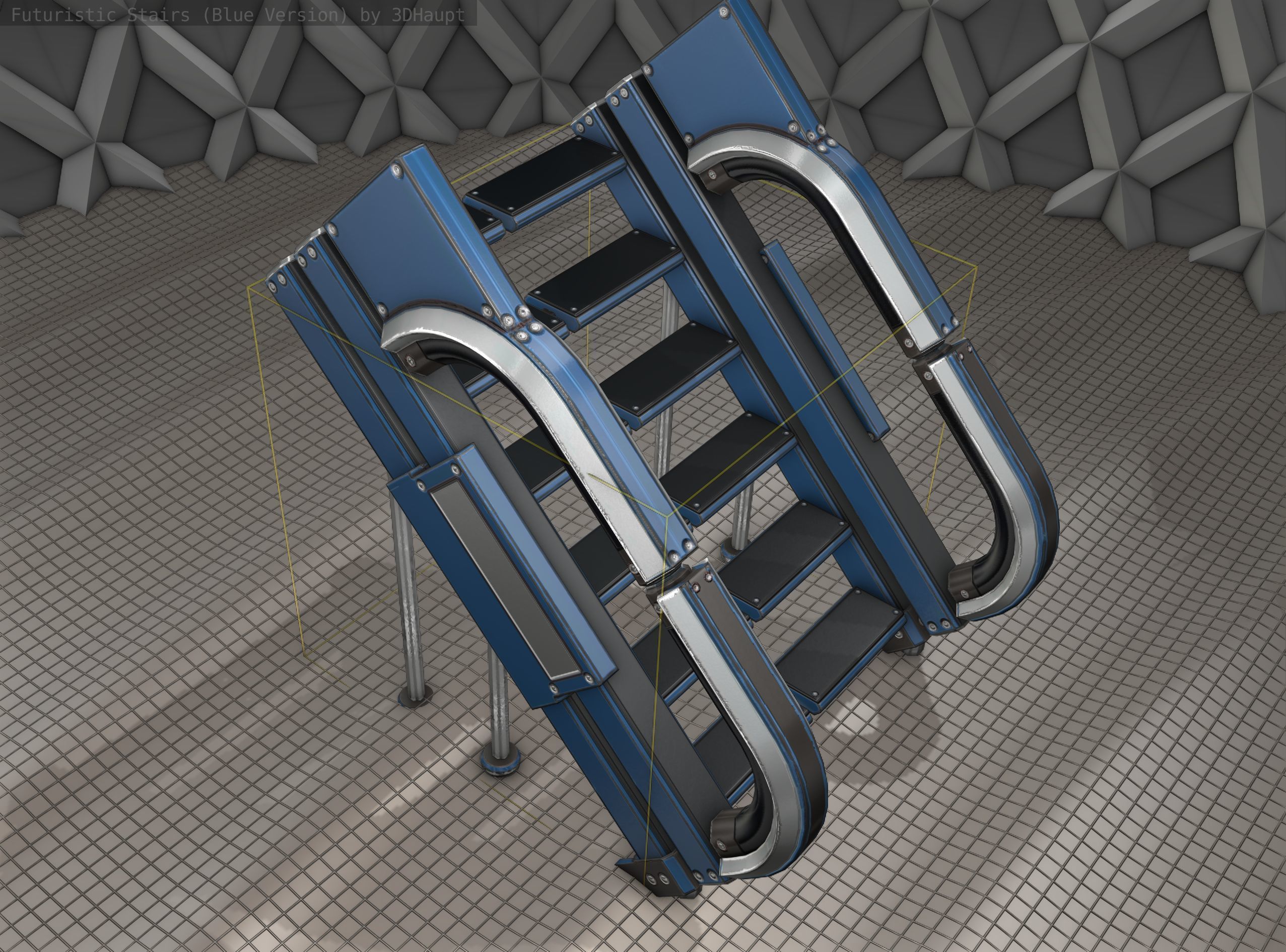 Sci-Fi Stairs - 4 - Blue Version  Low-poly 3D model_19
