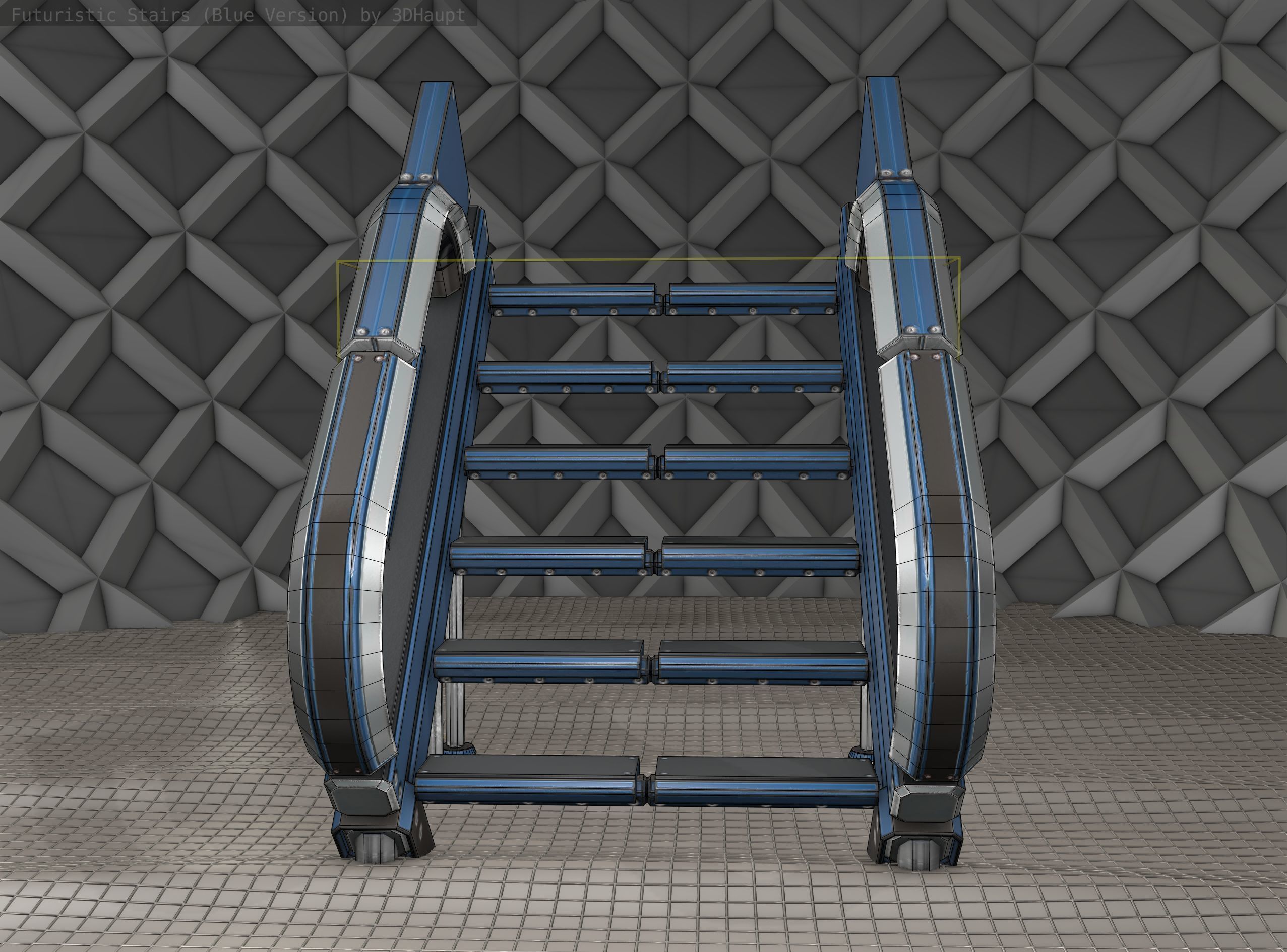 Sci-Fi Stairs - 4 - Blue Version  Low-poly 3D model_13