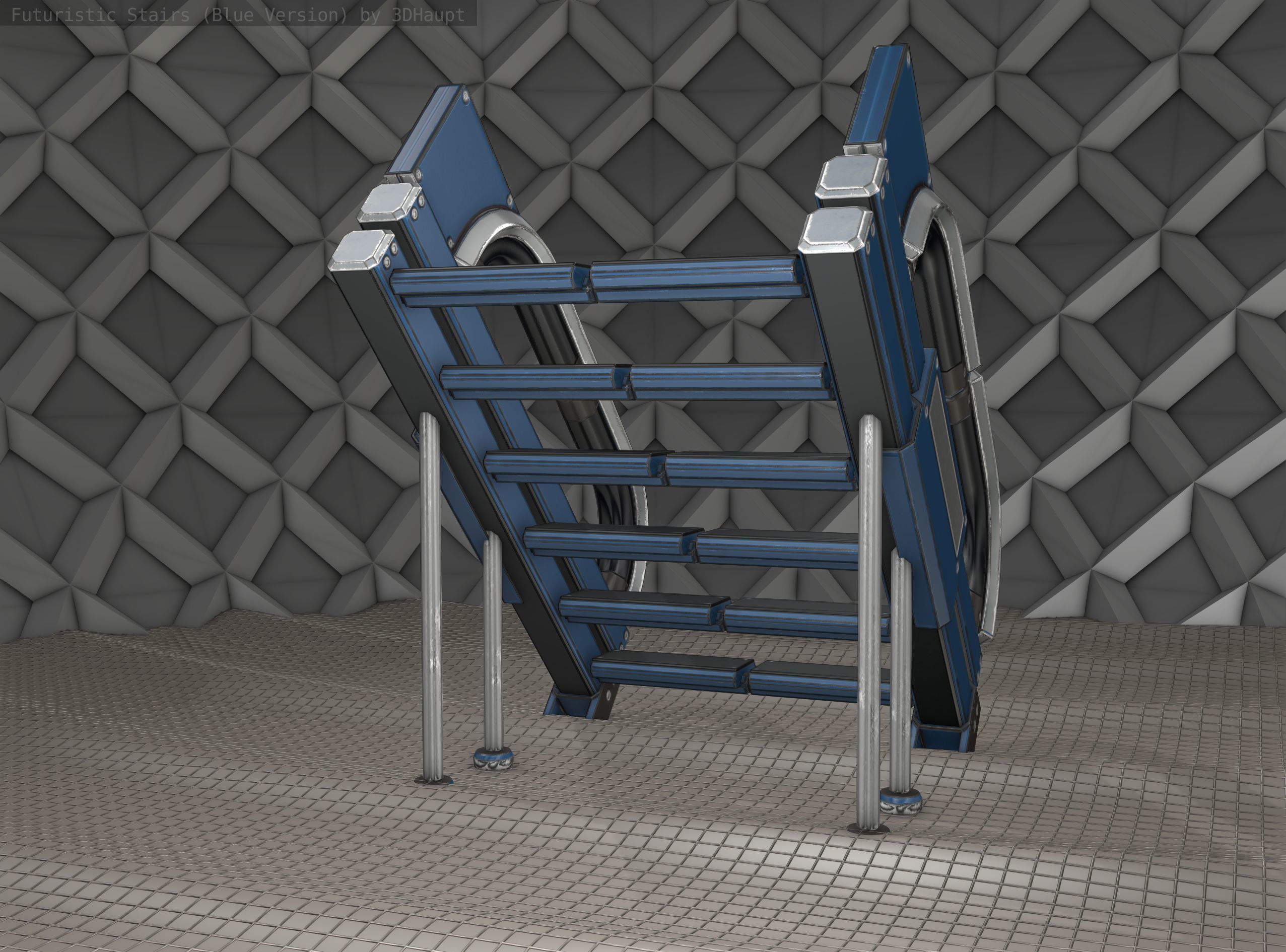 Sci-Fi Stairs - 4 - Blue Version  Low-poly 3D model_10