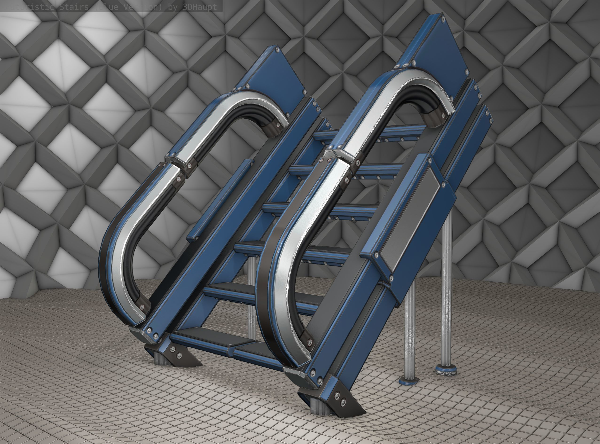 Sci-Fi Stairs - 4 - Blue Version  Low-poly 3D model_8