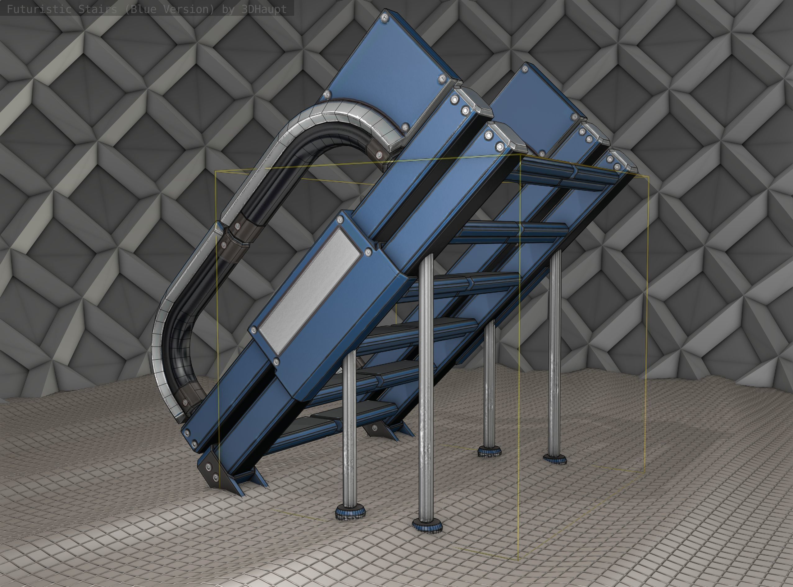 Sci-Fi Stairs - 4 - Blue Version  Low-poly 3D model_9