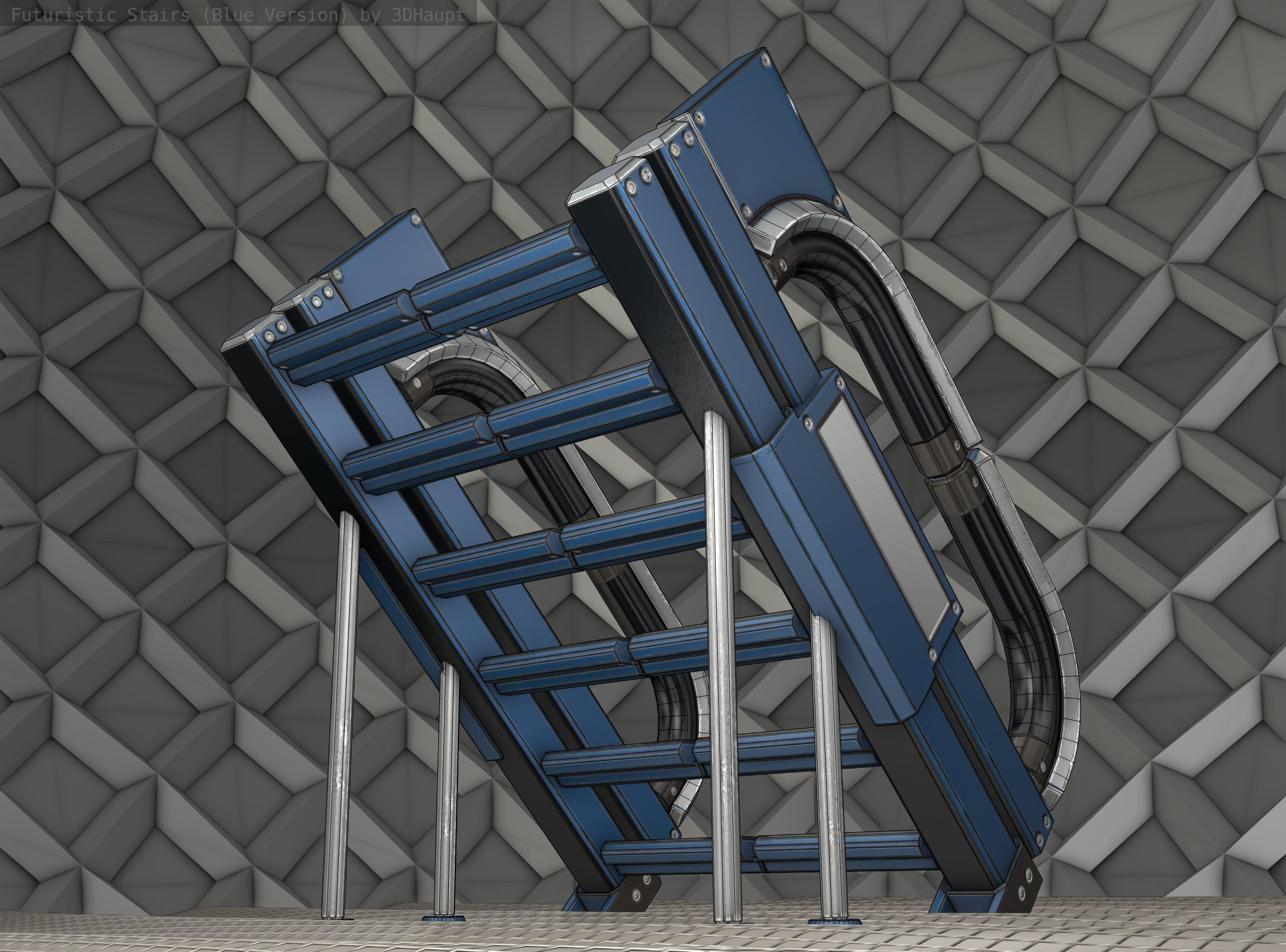 Sci-Fi Stairs - 4 - Blue Version  Low-poly 3D model_20
