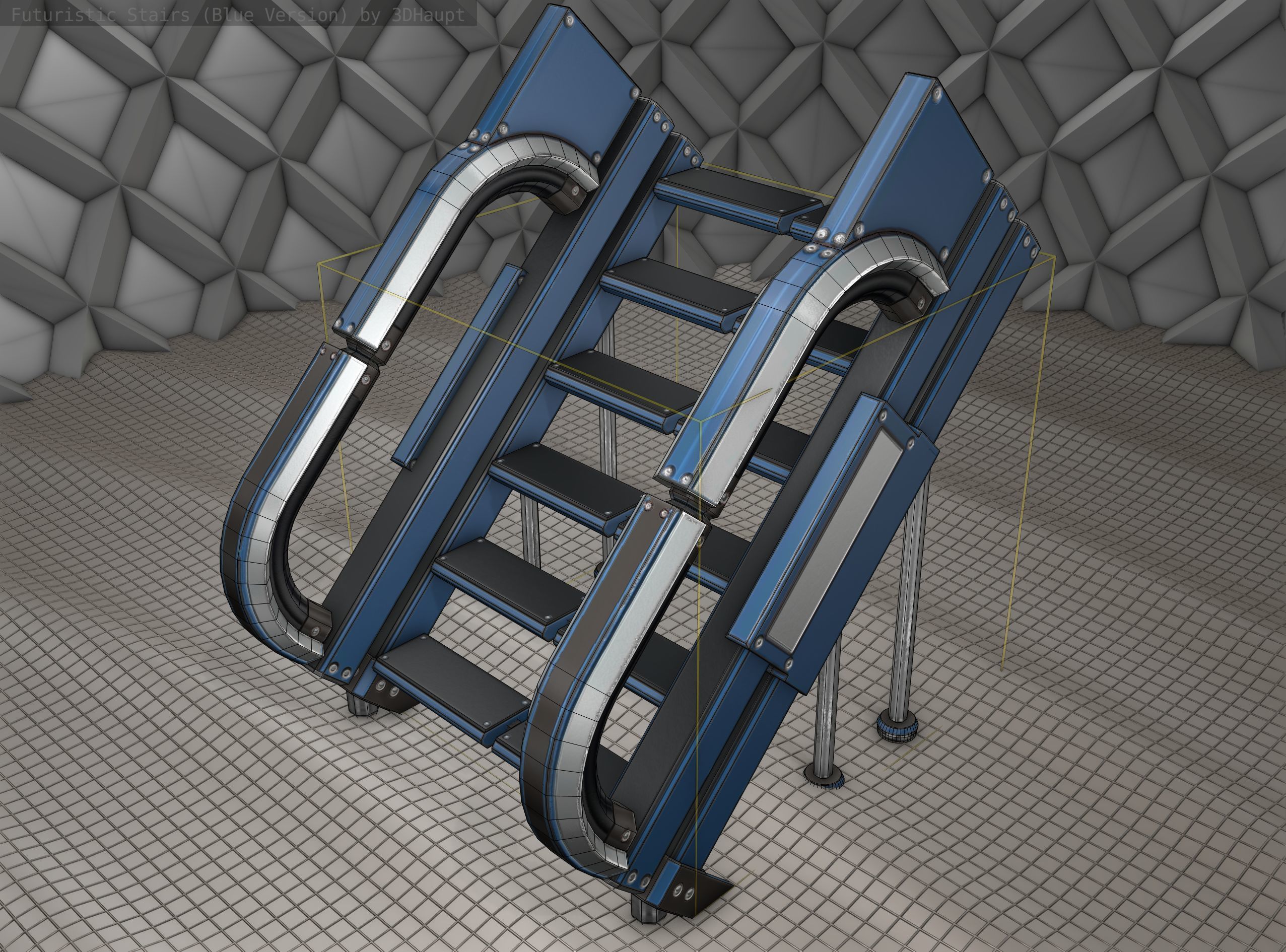 Sci-Fi Stairs - 4 - Blue Version  Low-poly 3D model_7