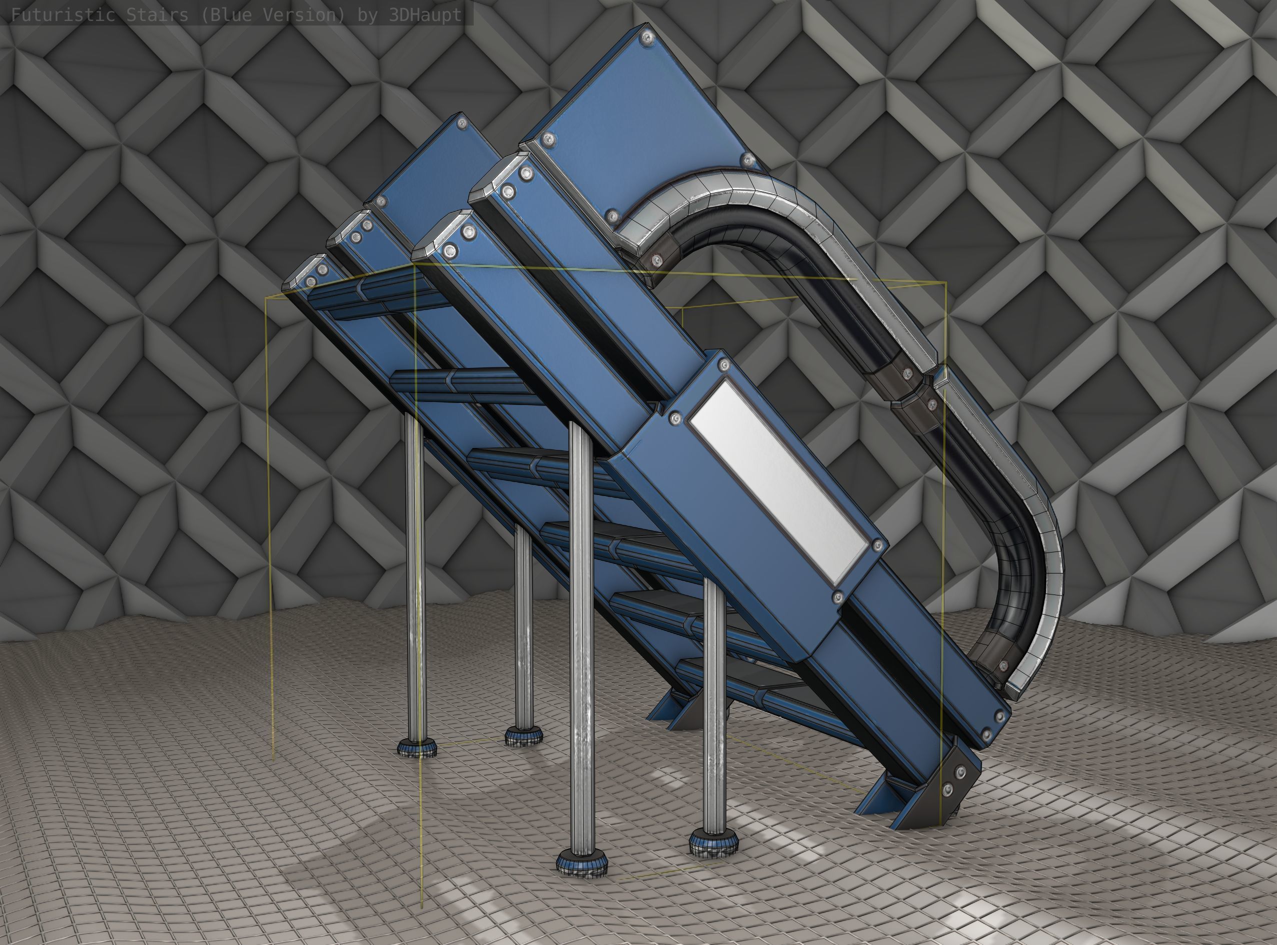 Sci-Fi Stairs - 4 - Blue Version  Low-poly 3D model_11
