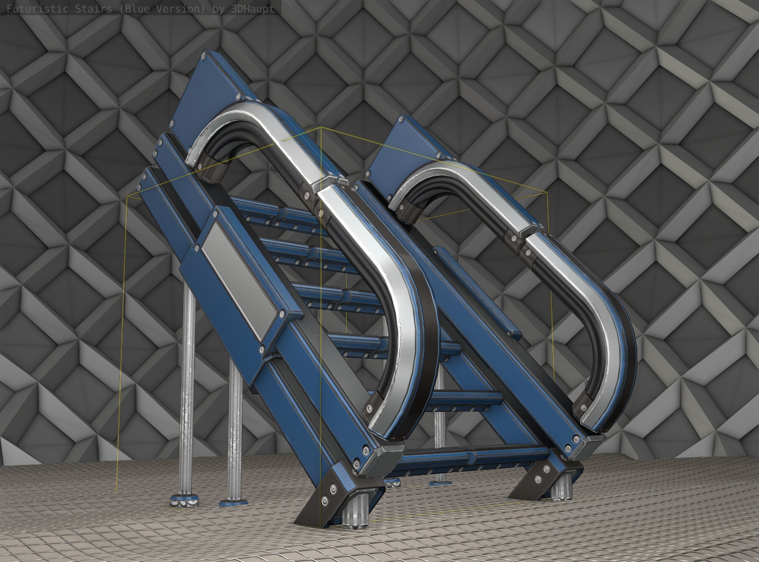 Sci-Fi Stairs - 4 - Blue Version  Low-poly 3D model_21