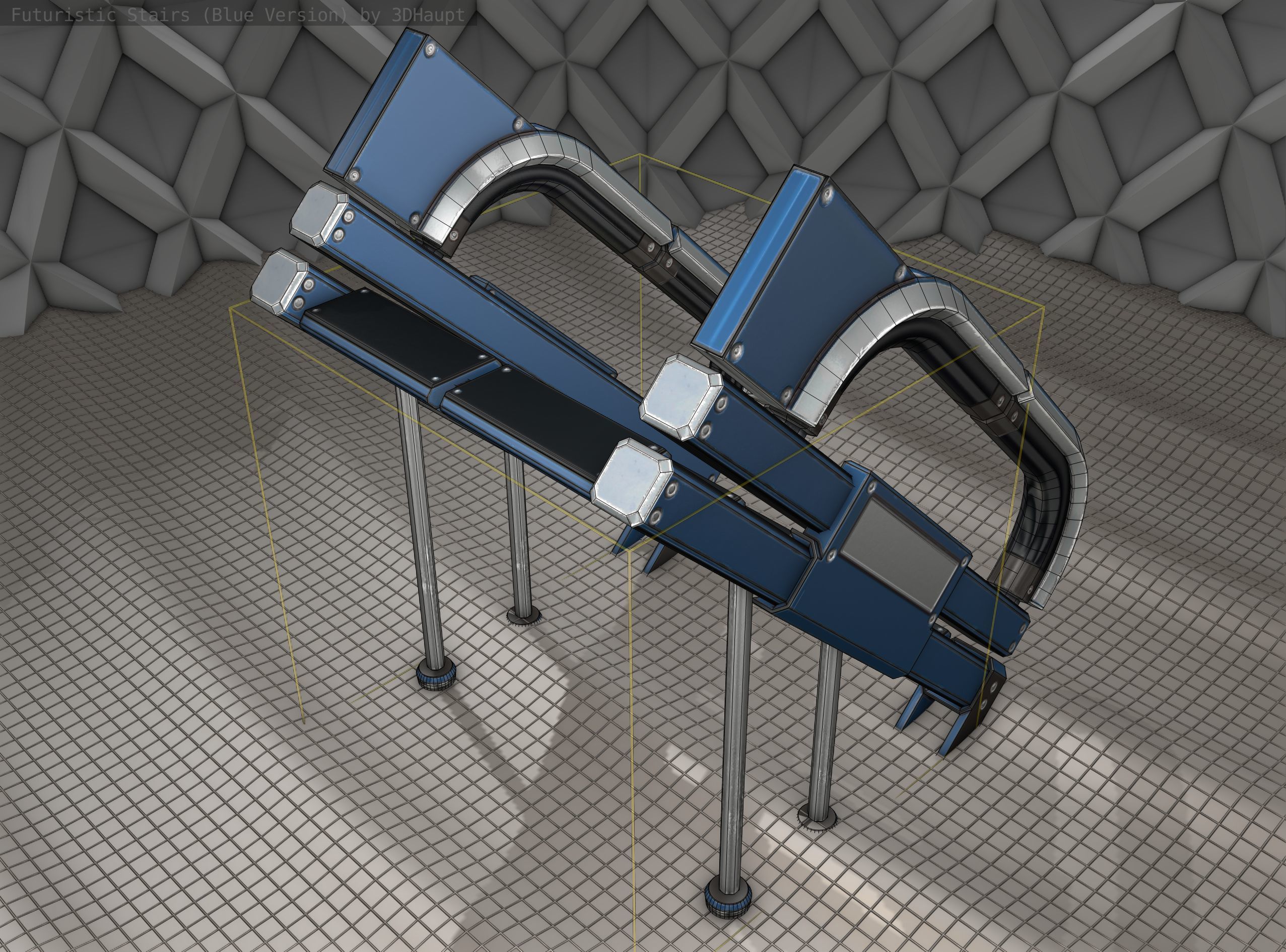 Sci-Fi Stairs - 4 - Blue Version  Low-poly 3D model_4