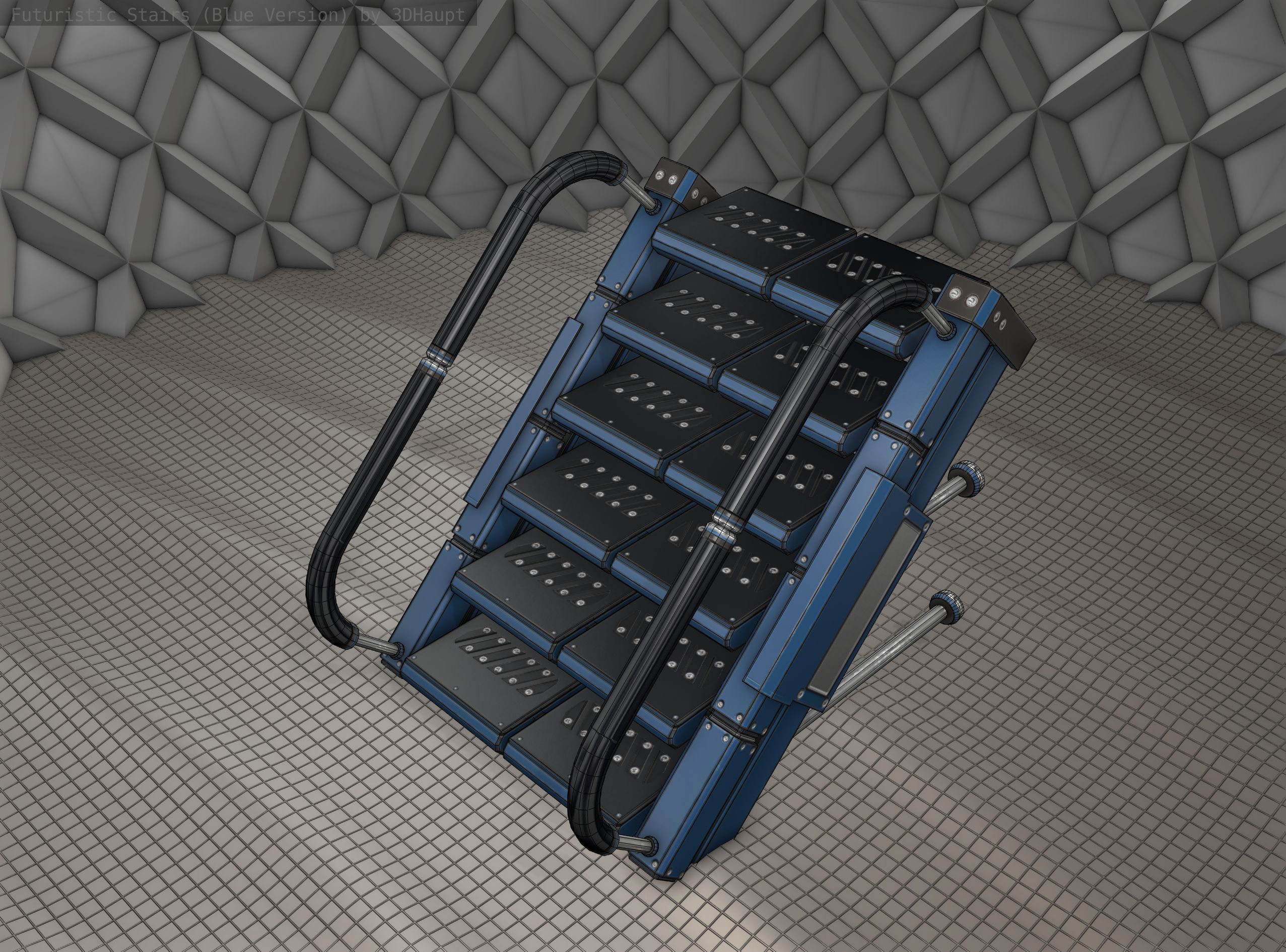 Sci-Fi Stairs - 4 - Blue Version  Low-poly 3D model_24