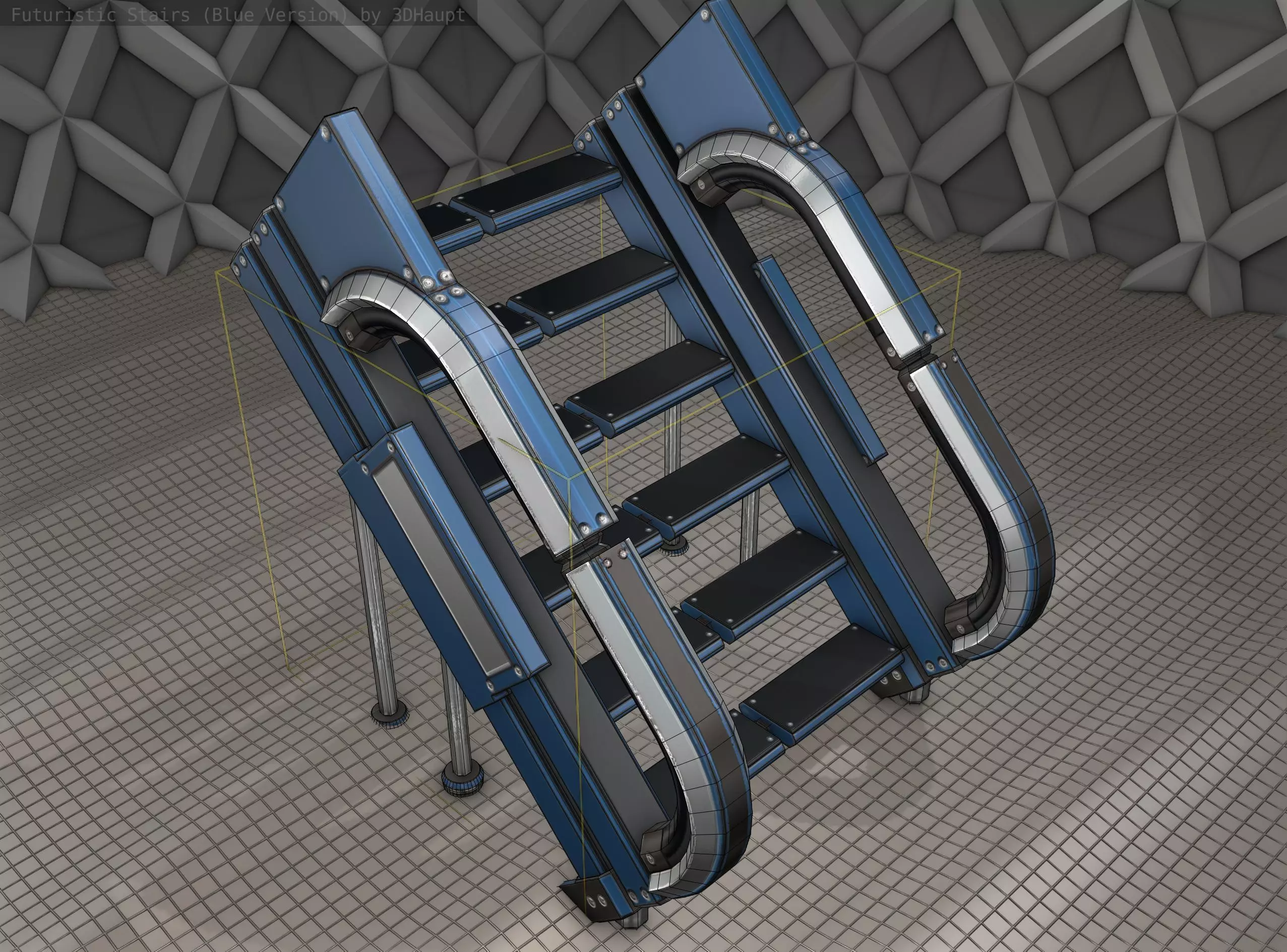 Sci-Fi Stairs - 4 - Blue Version  Low-poly 3D model_0