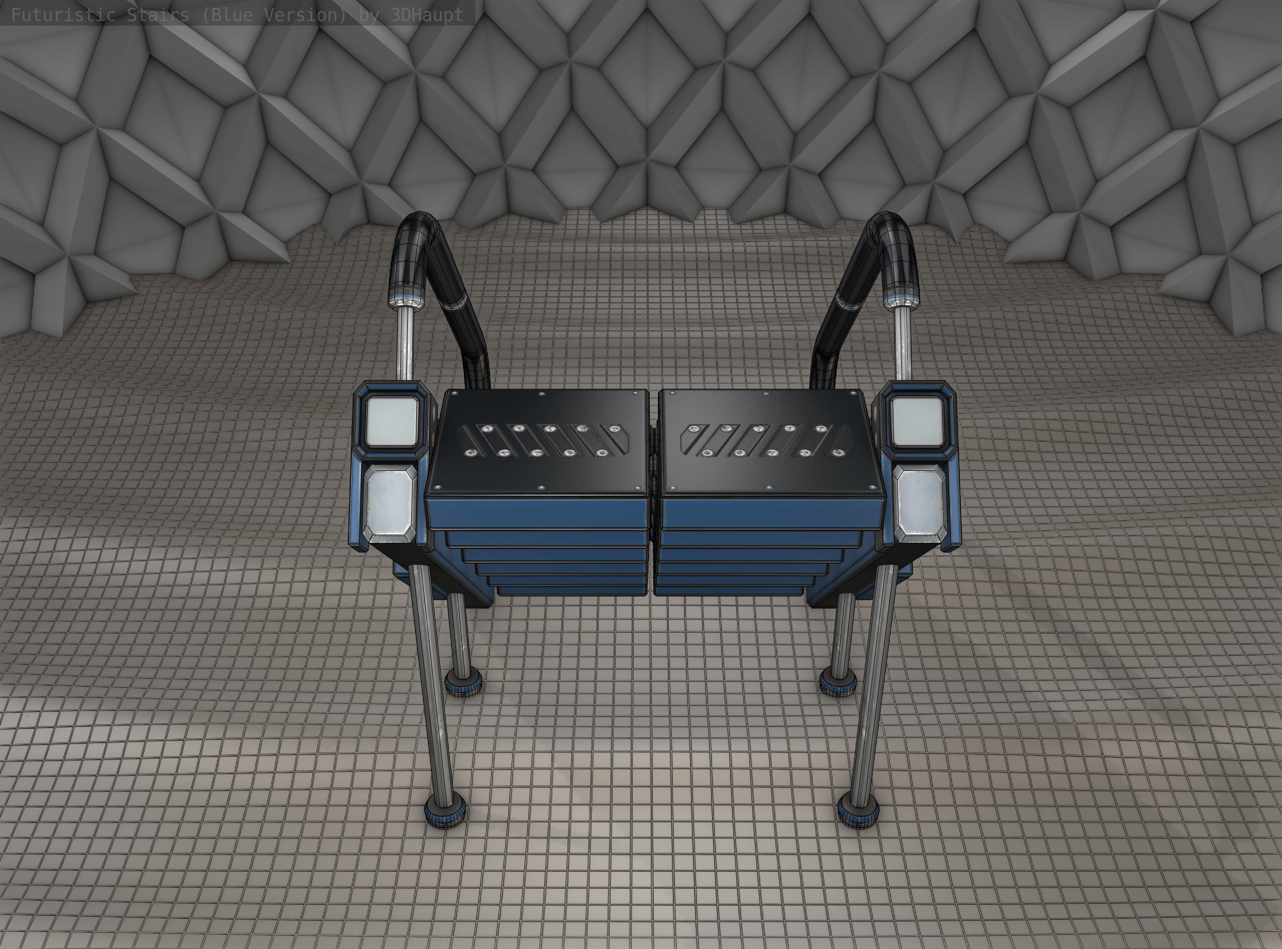 Sci-Fi Stairs - 8 - Blue Version  Low-poly 3D model_2