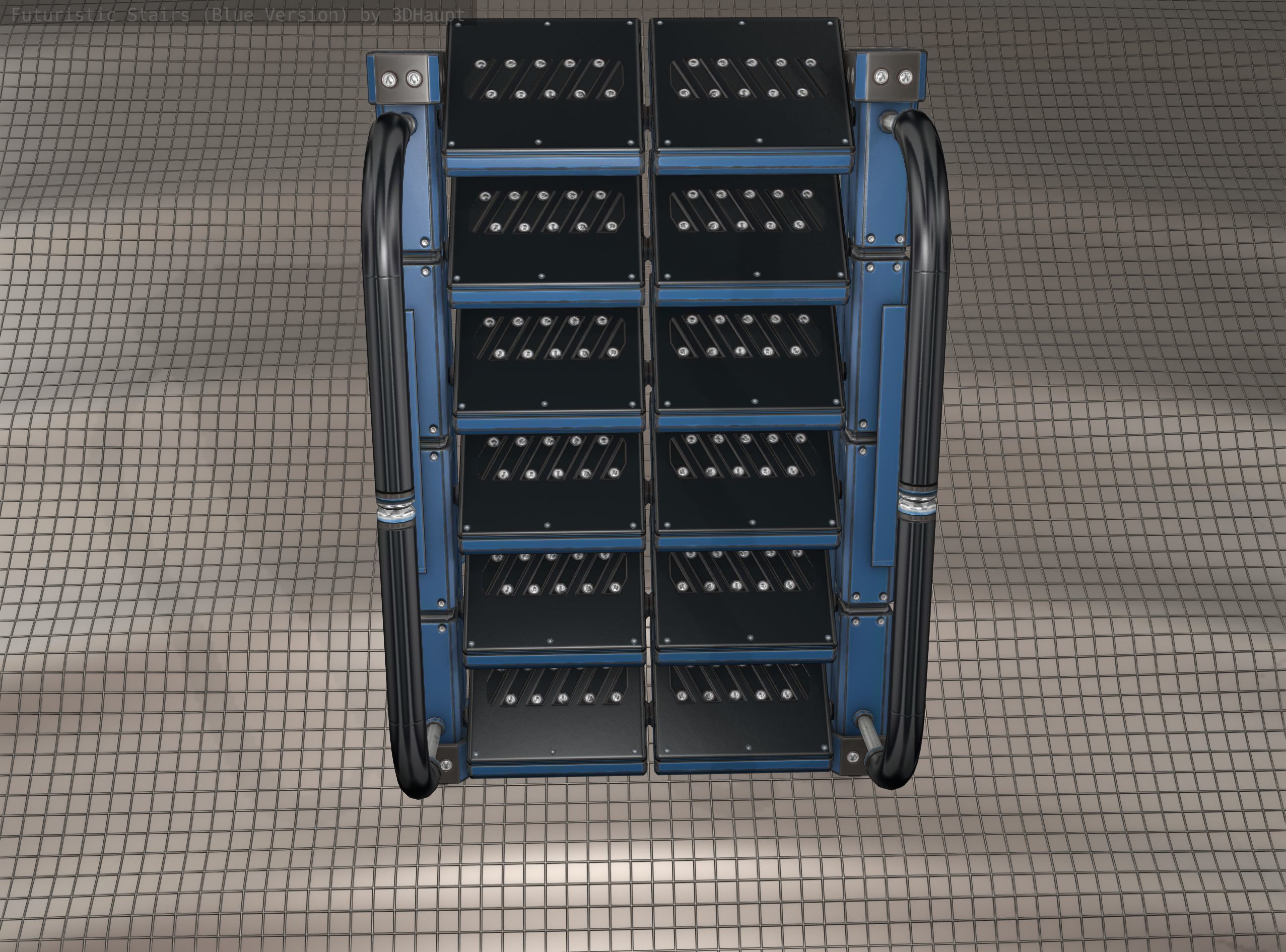 Sci-Fi Stairs - 8 - Blue Version  Low-poly 3D model_14