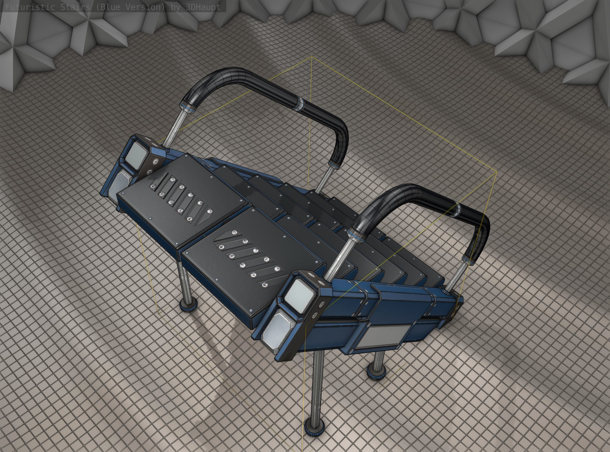 Sci-Fi Stairs - 8 - Blue Version  Low-poly 3D model_17