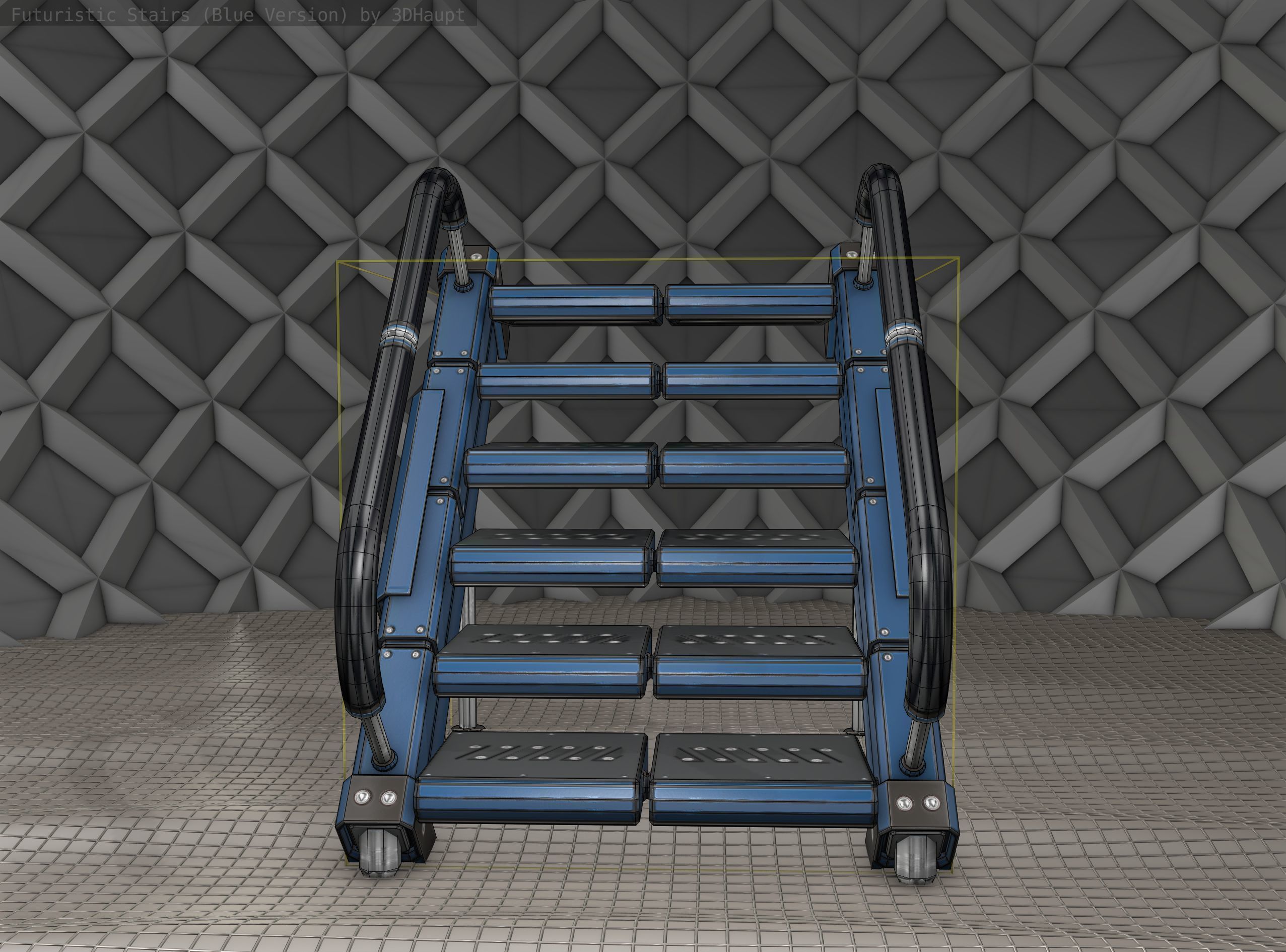 Sci-Fi Stairs - 8 - Blue Version  Low-poly 3D model_13