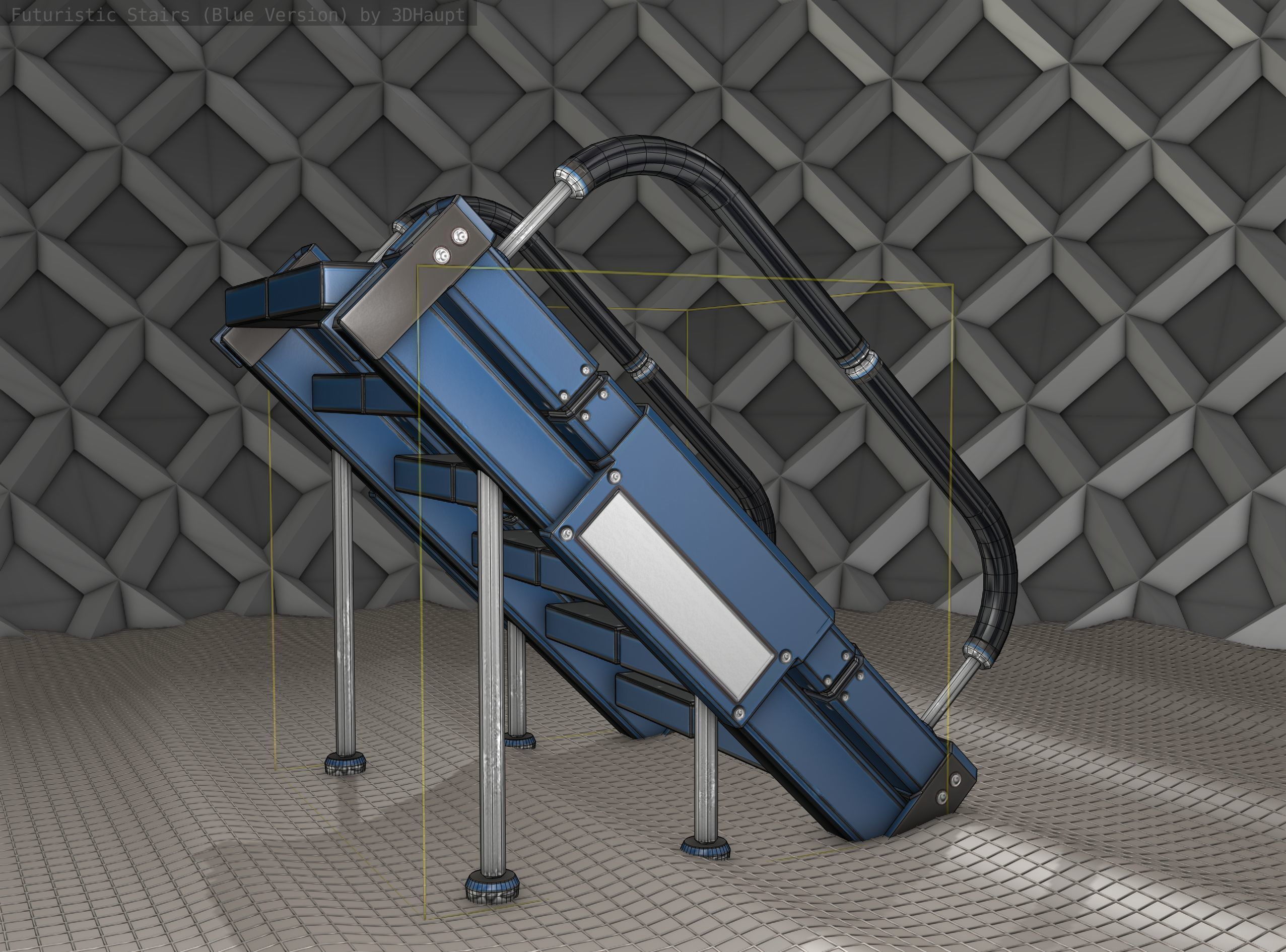 Sci-Fi Stairs - 8 - Blue Version  Low-poly 3D model_11