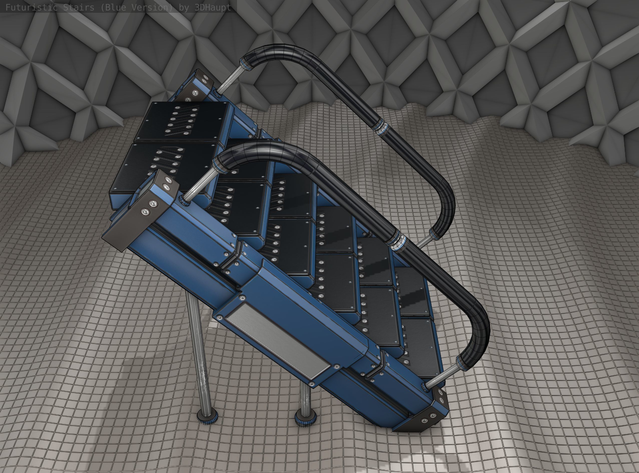 Sci-Fi Stairs - 8 - Blue Version  Low-poly 3D model_4