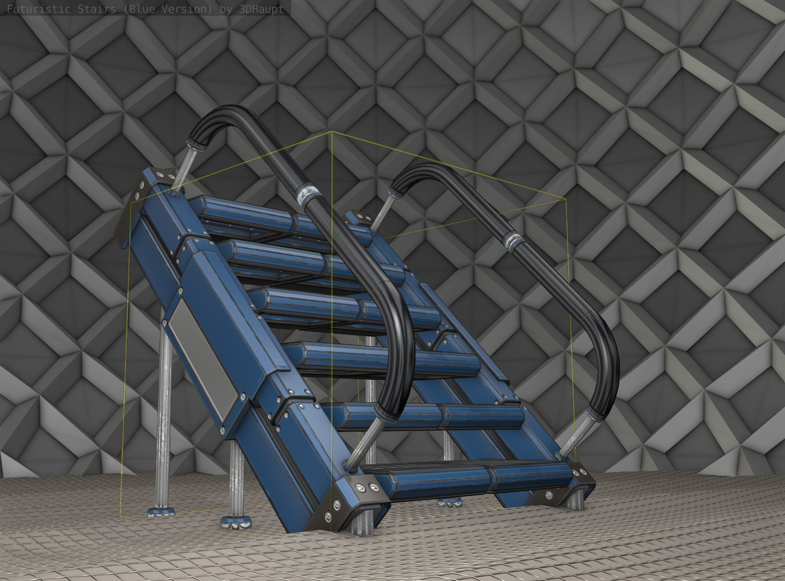 Sci-Fi Stairs - 8 - Blue Version  Low-poly 3D model_21