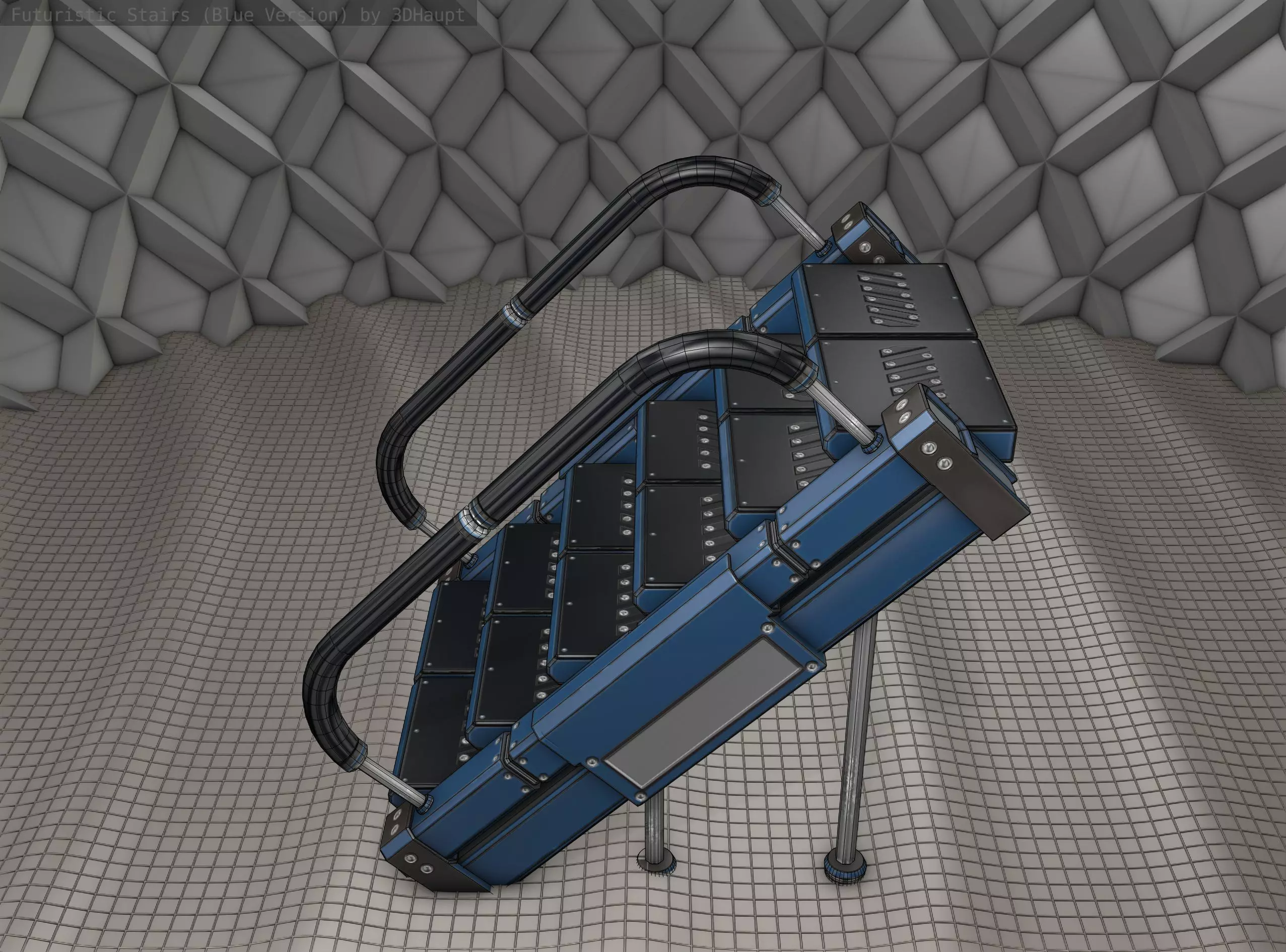 Sci-Fi Stairs - 8 - Blue Version  Low-poly 3D model_0