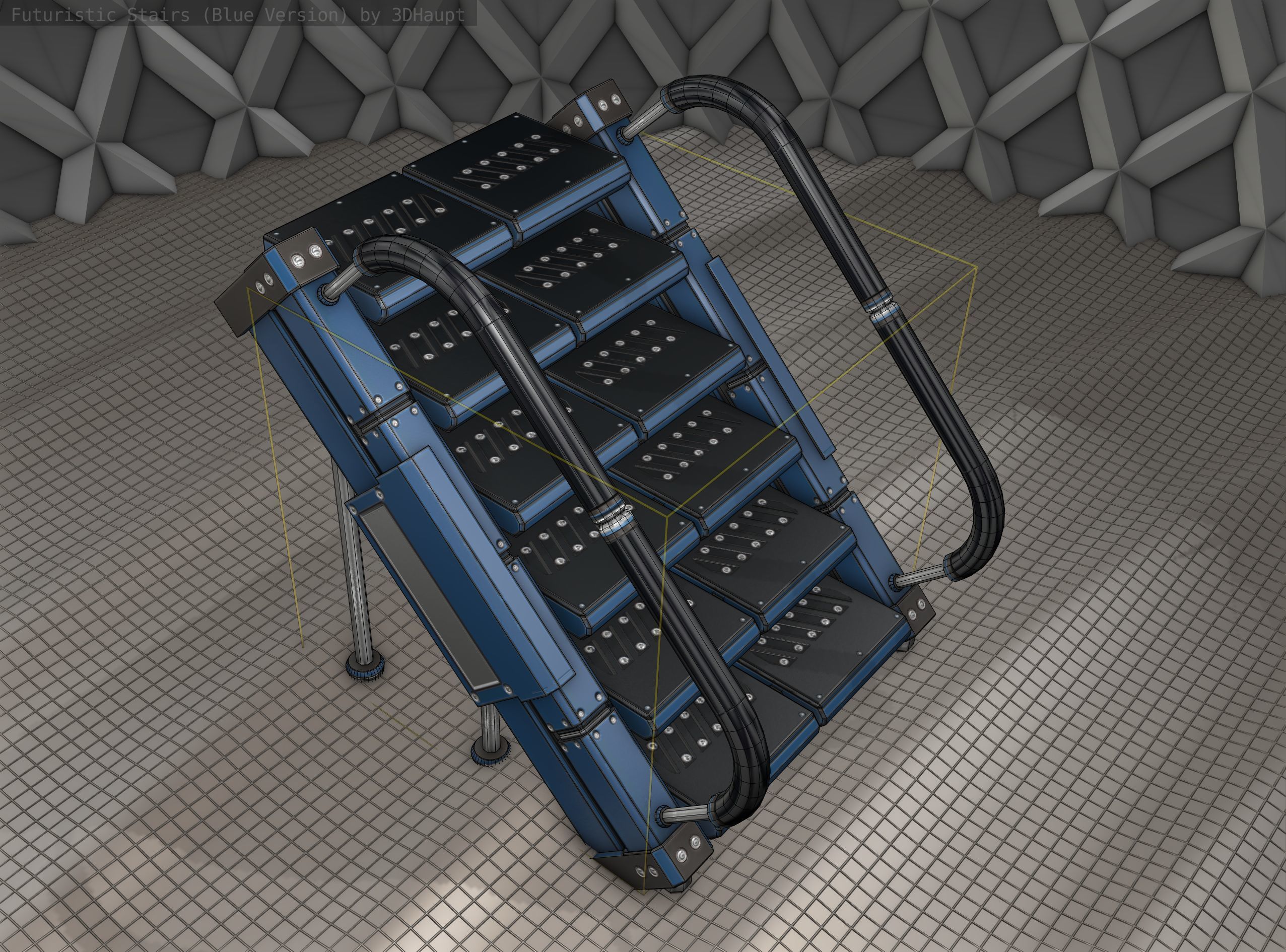 Sci-Fi Stairs - 8 - Blue Version  Low-poly 3D model_19