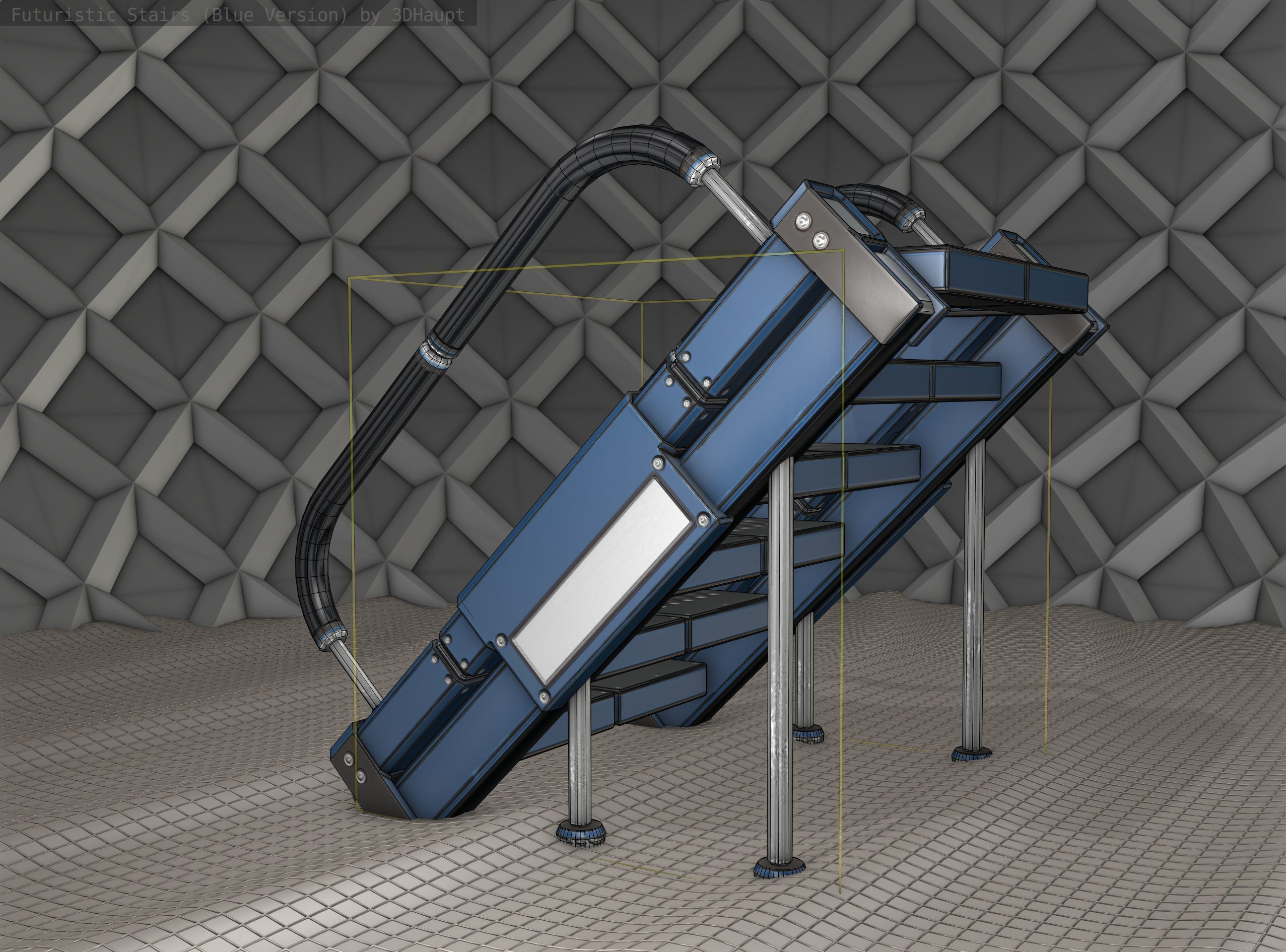 Sci-Fi Stairs - 8 - Blue Version  Low-poly 3D model_9