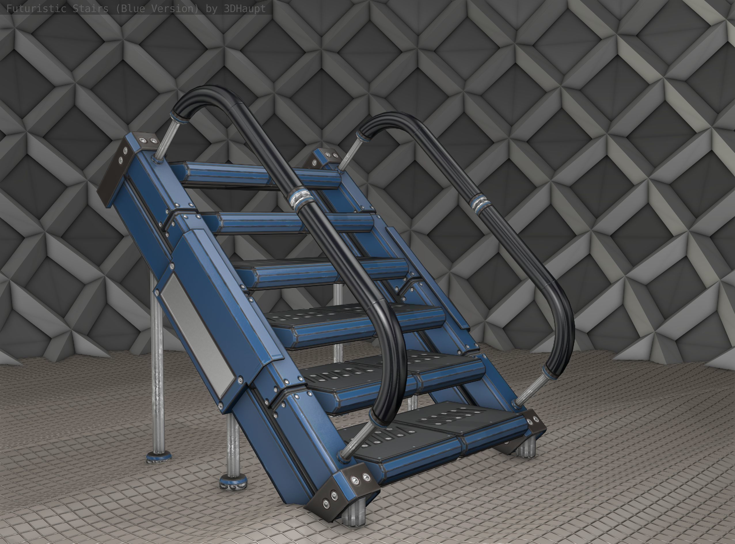 Sci-Fi Stairs - 8 - Blue Version  Low-poly 3D model_12