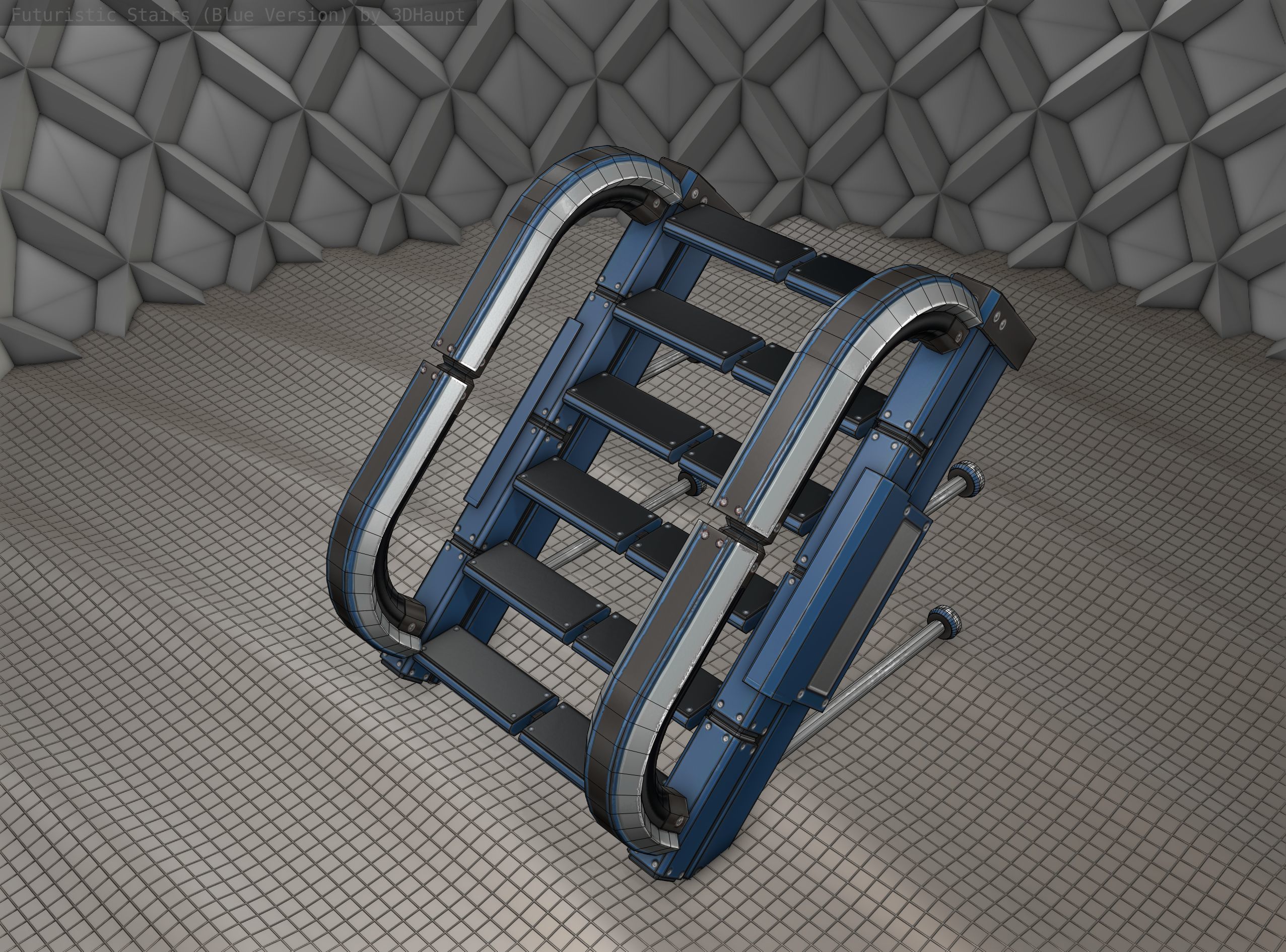 Sci-Fi Stairs - 8 - Blue Version  Low-poly 3D model_24