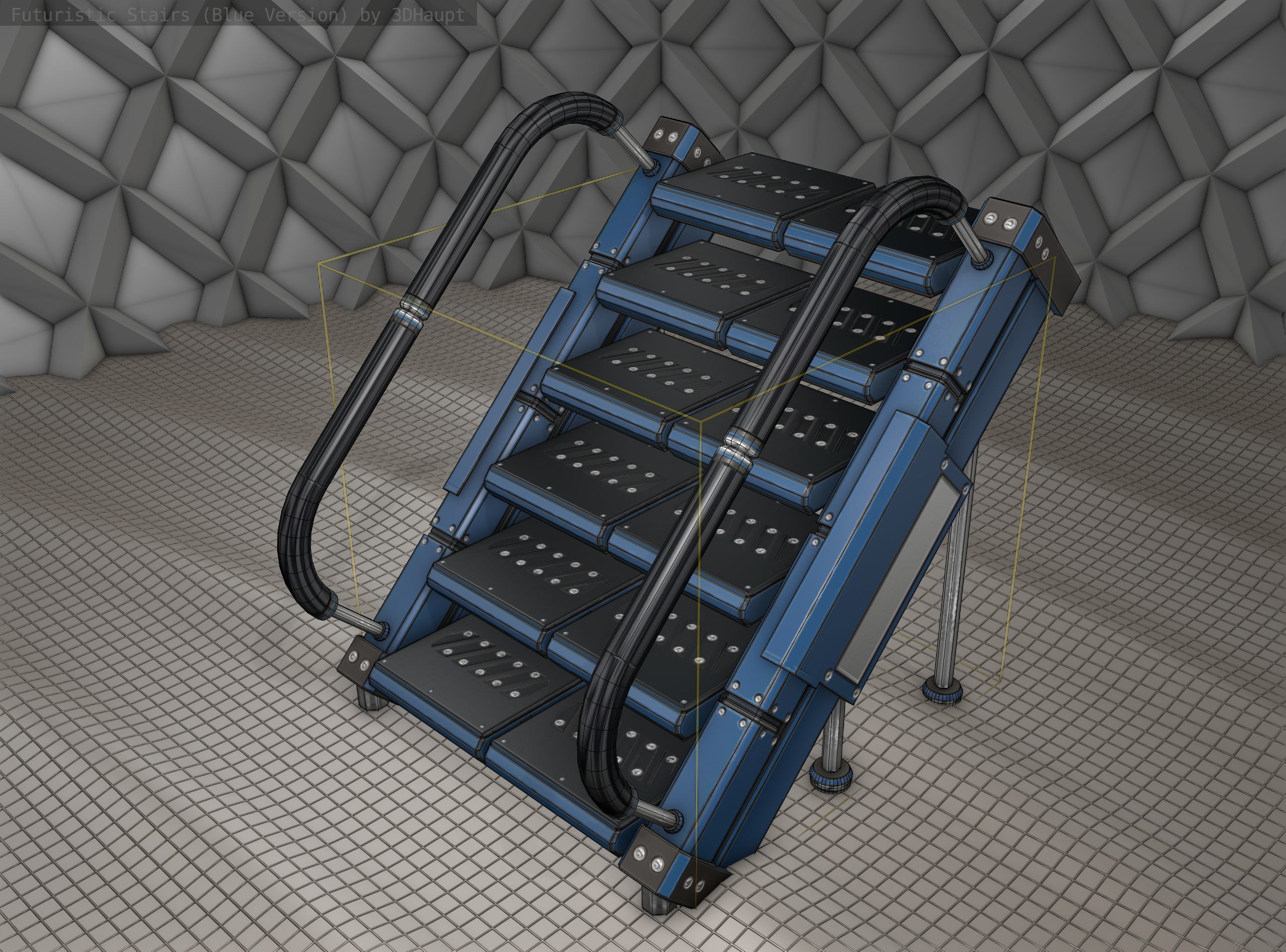 Sci-Fi Stairs - 8 - Blue Version  Low-poly 3D model_7