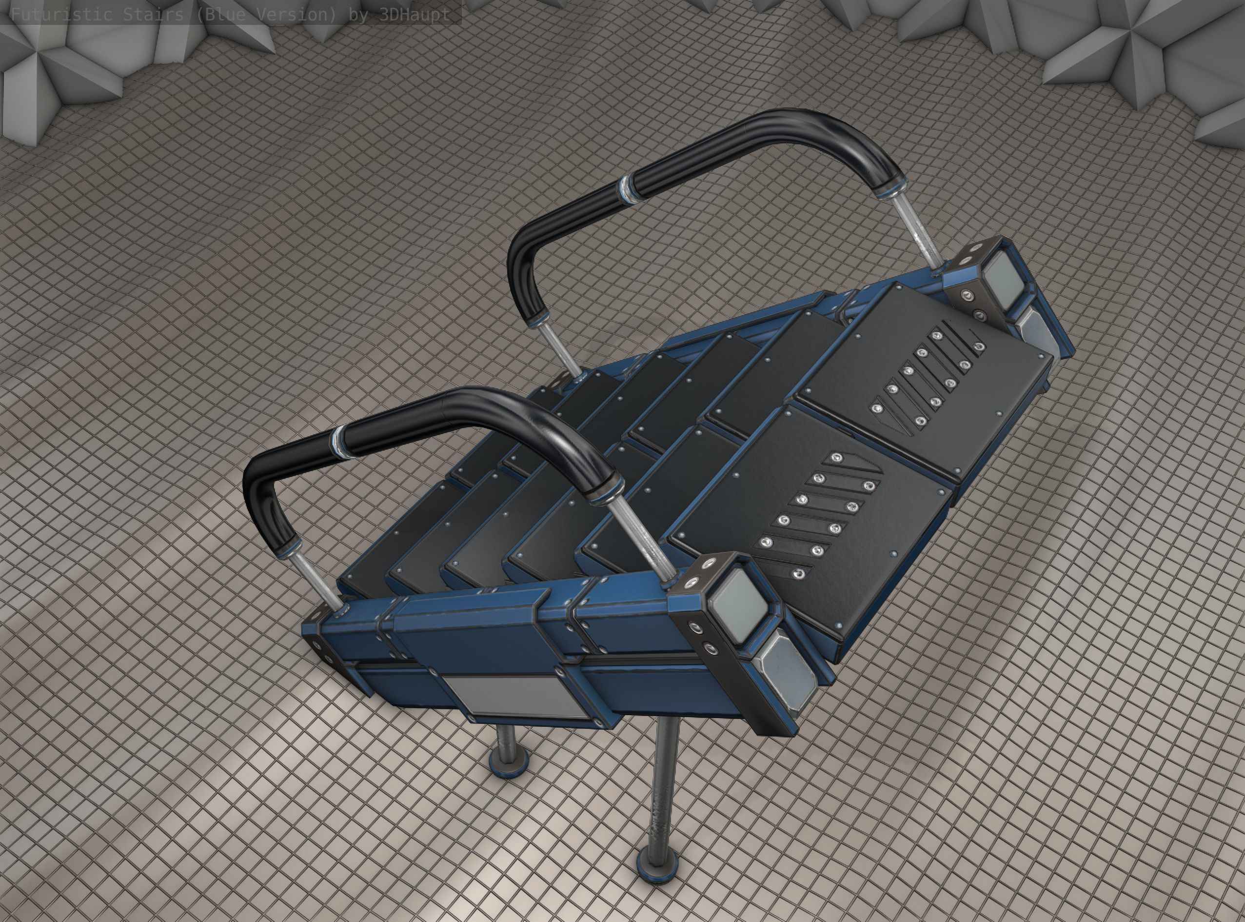 Sci-Fi Stairs - 8 - Blue Version  Low-poly 3D model_16