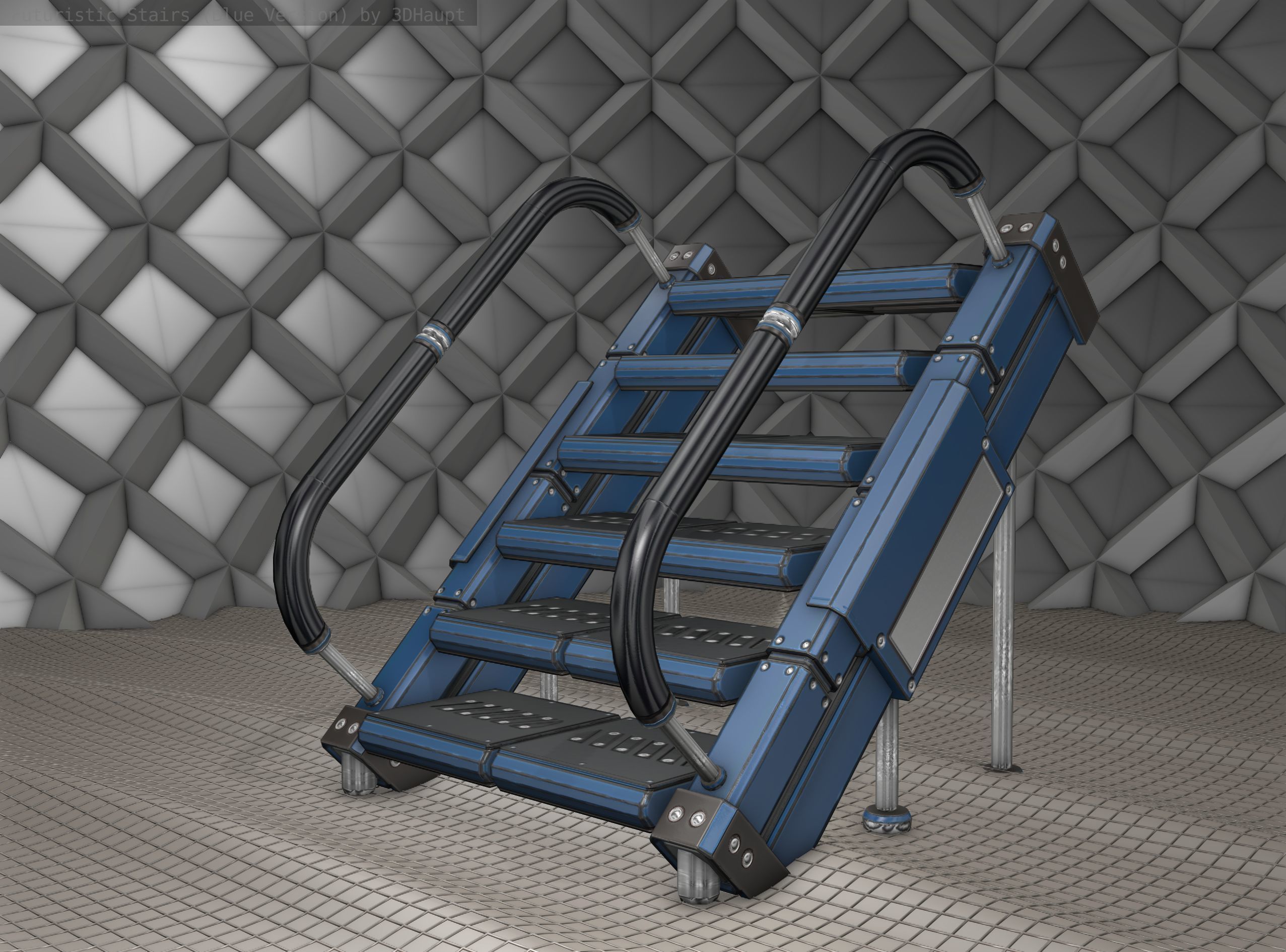 Sci-Fi Stairs - 8 - Blue Version  Low-poly 3D model_8