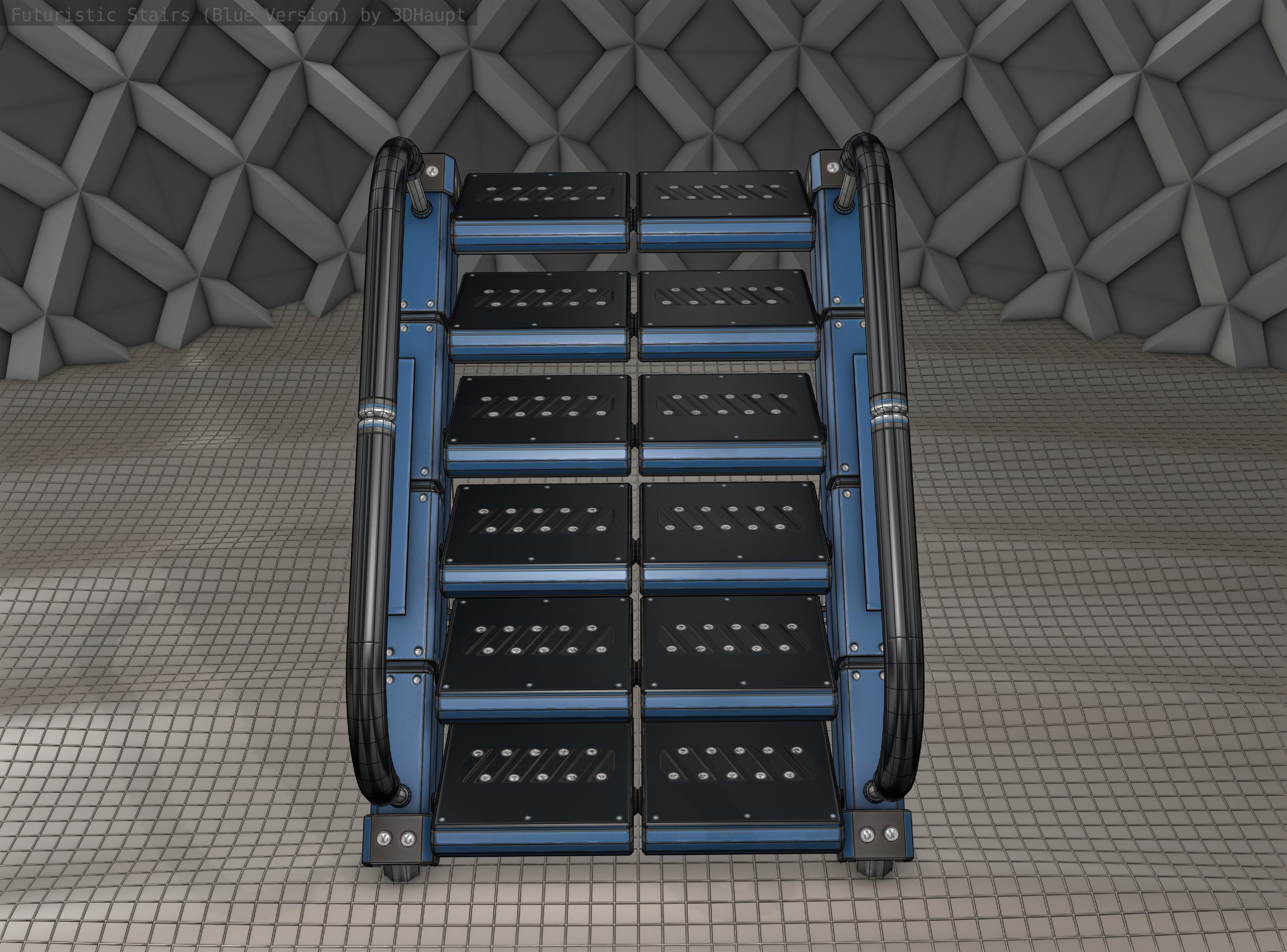 Sci-Fi Stairs - 8 - Blue Version  Low-poly 3D model_6