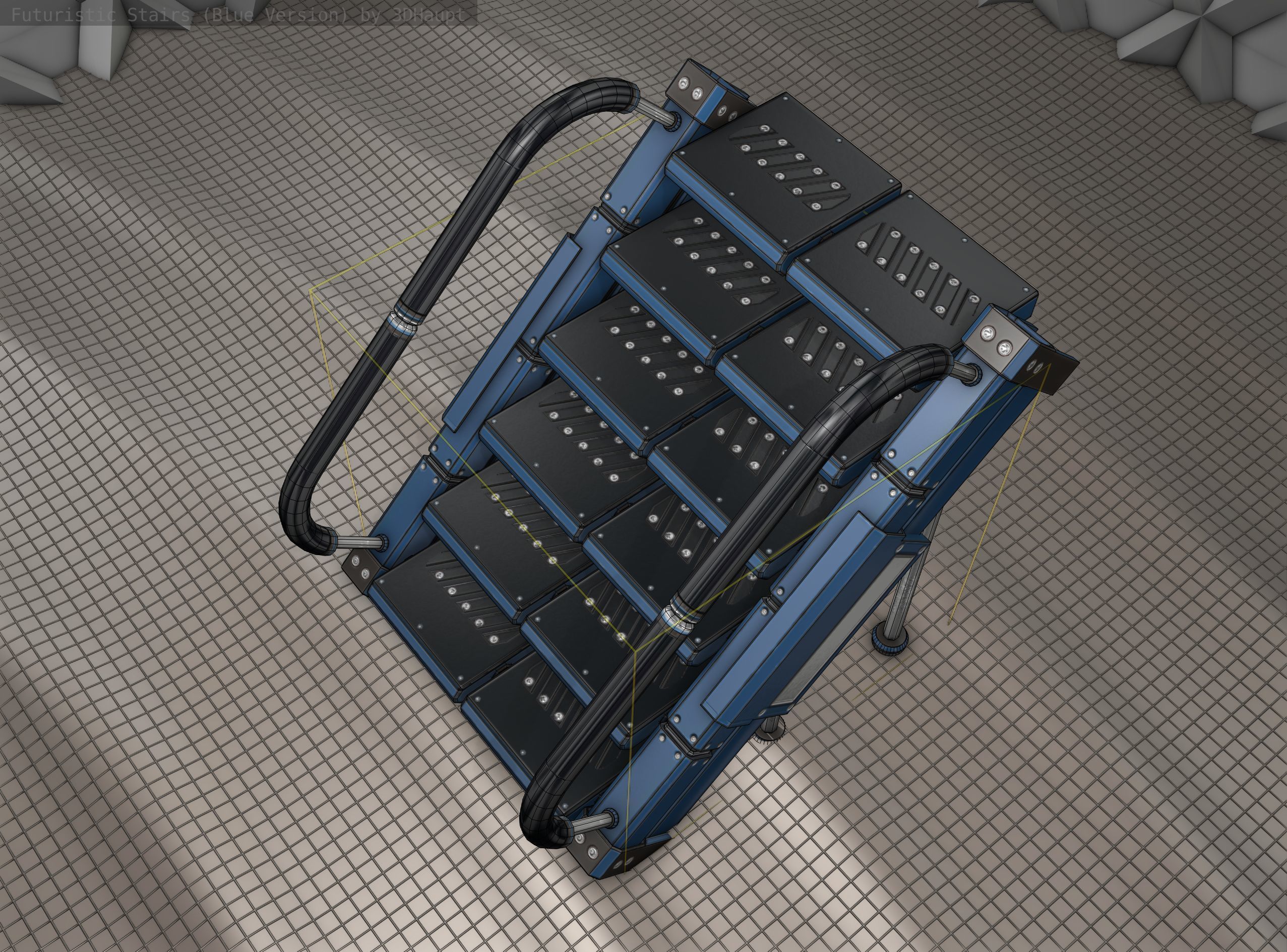 Sci-Fi Stairs - 8 - Blue Version  Low-poly 3D model_15