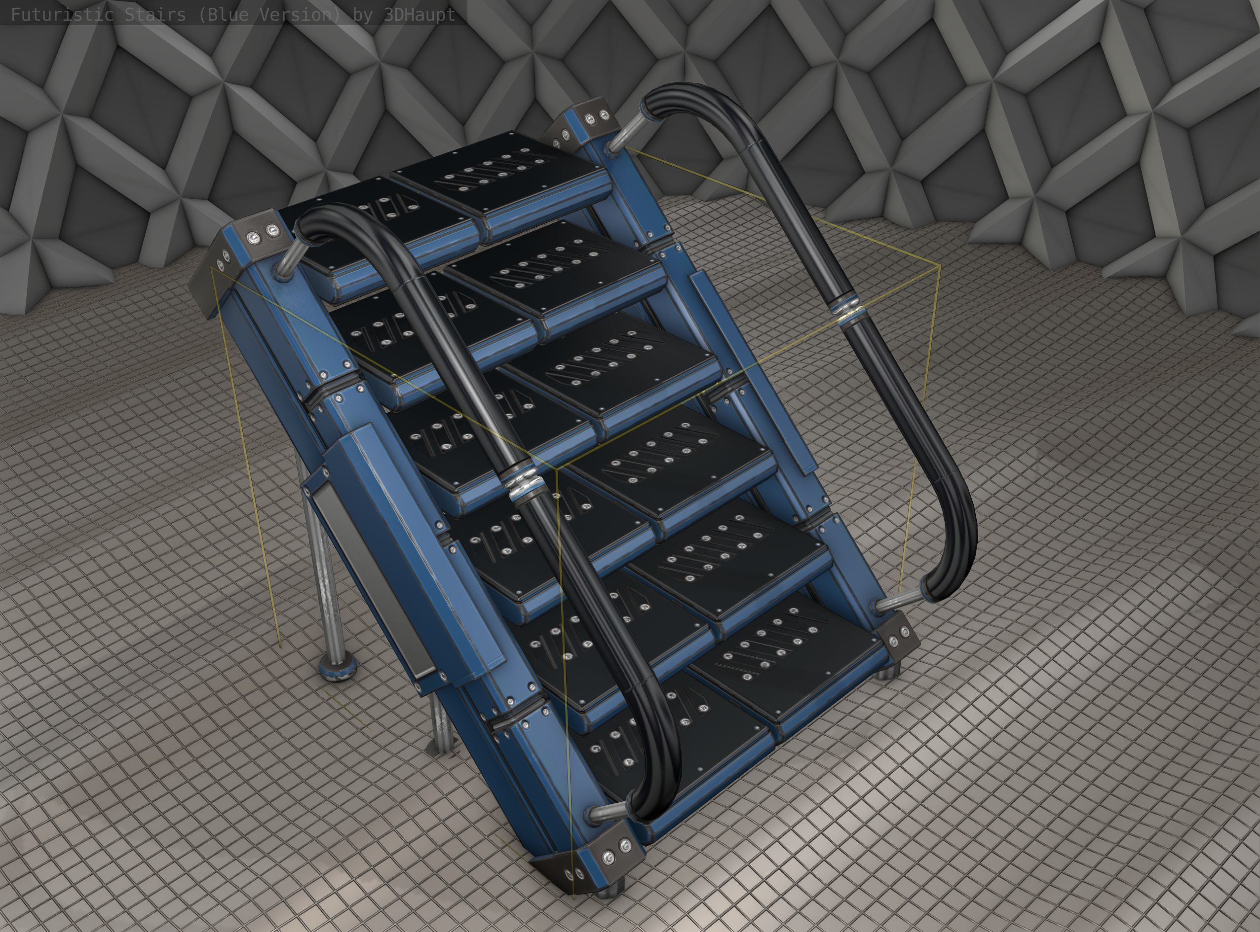 Sci-Fi Stairs - 8 - Blue Version  Low-poly 3D model_5