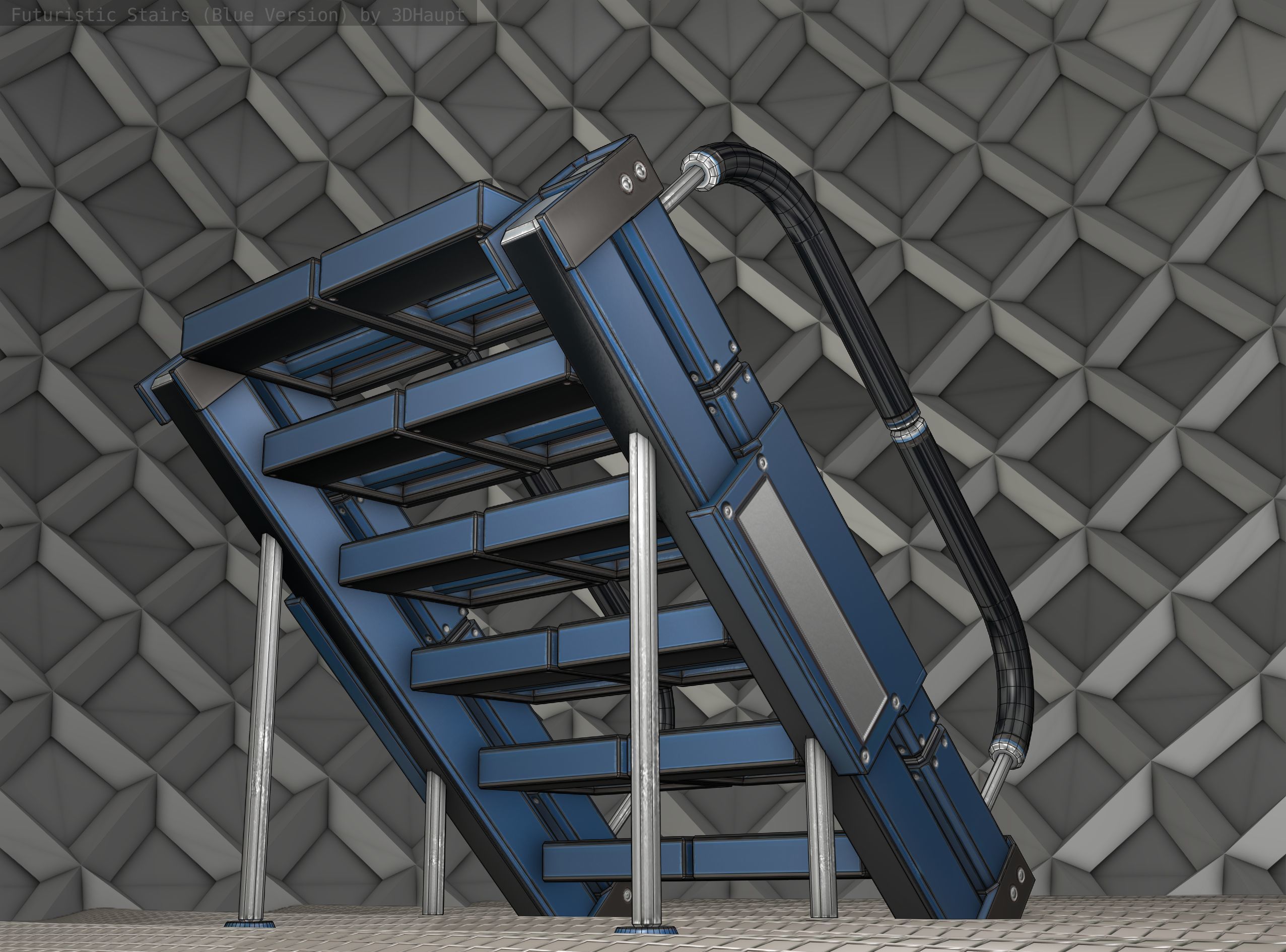 Sci-Fi Stairs - 8 - Blue Version  Low-poly 3D model_20