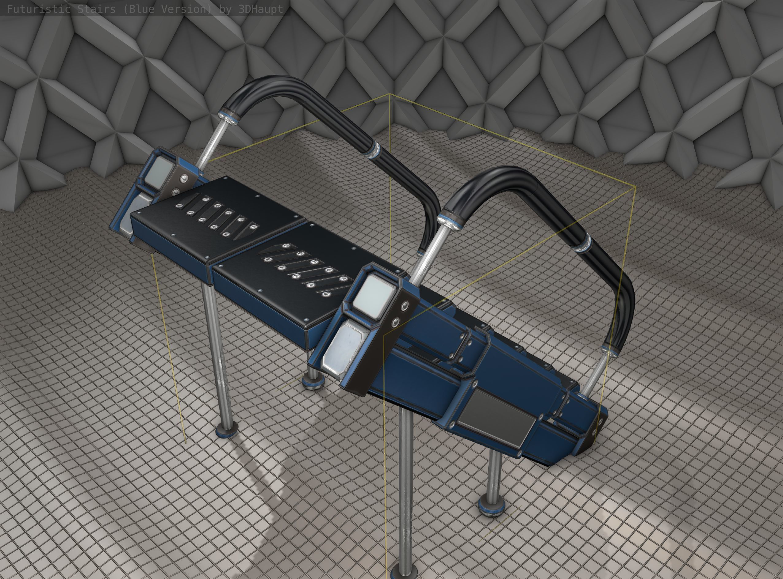 Sci-Fi Stairs - 8 - Blue Version  Low-poly 3D model_3