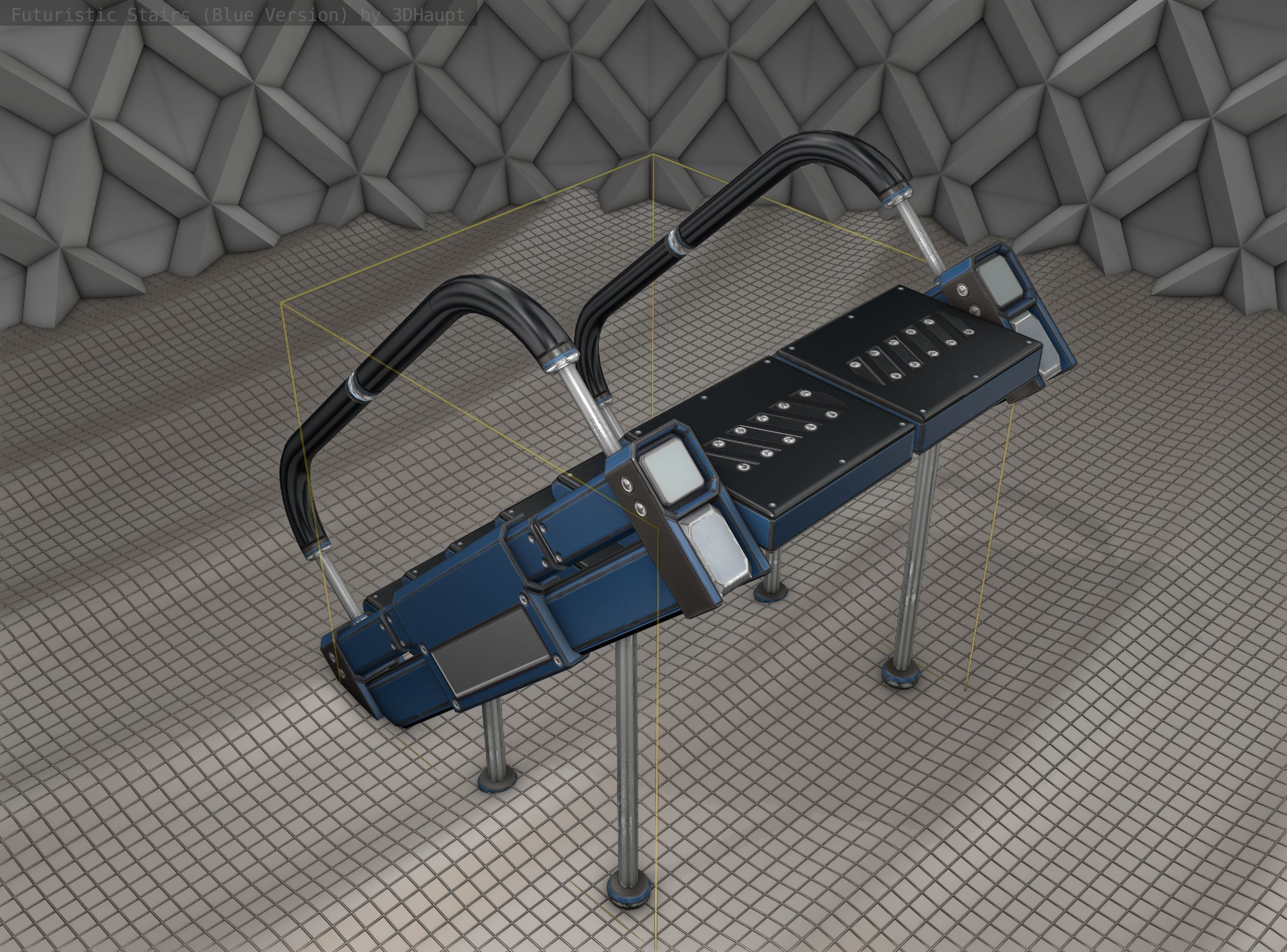 Sci-Fi Stairs - 8 - Blue Version  Low-poly 3D model_1