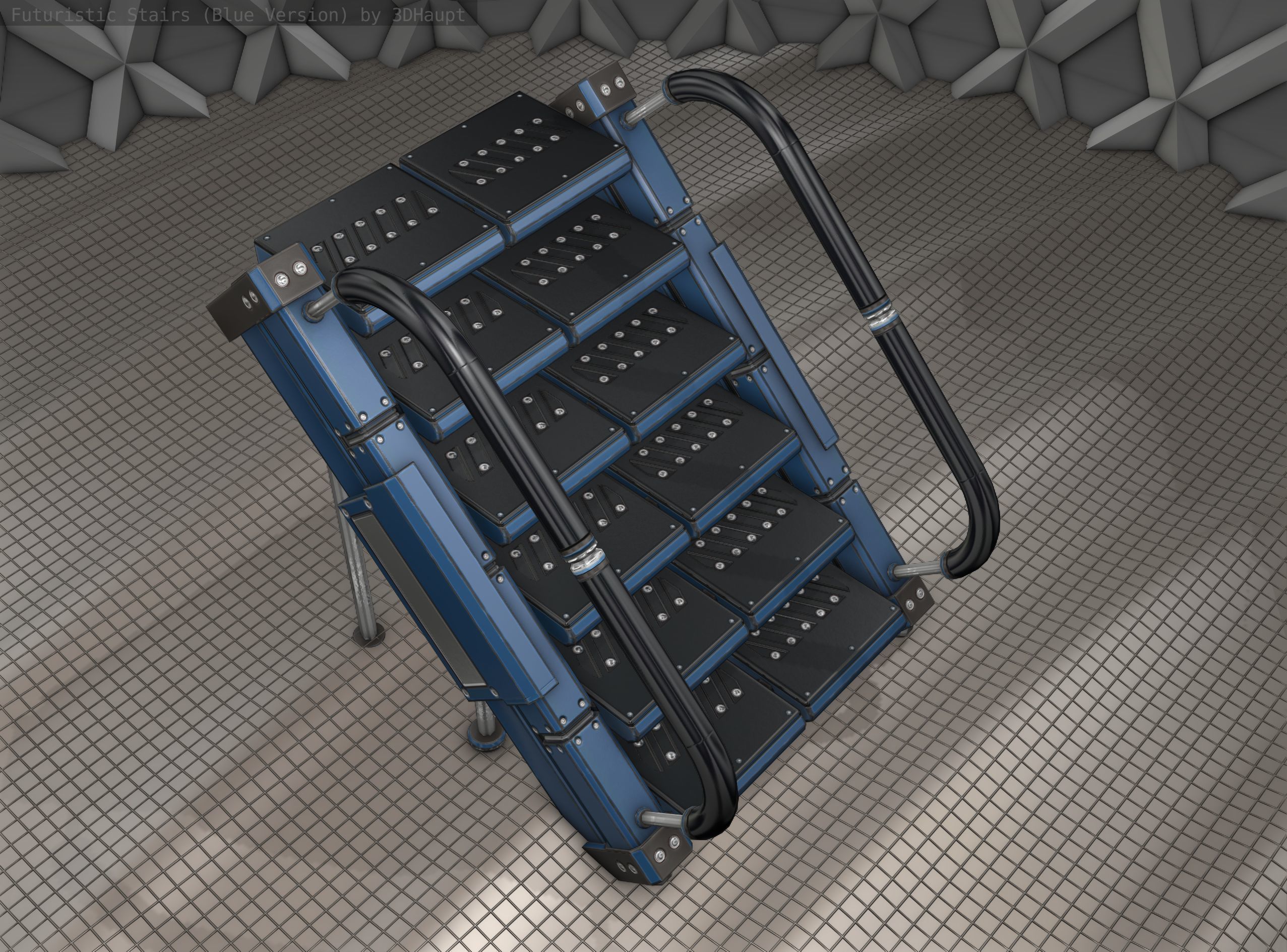 Sci-Fi Stairs - 8 - Blue Version  Low-poly 3D model_18