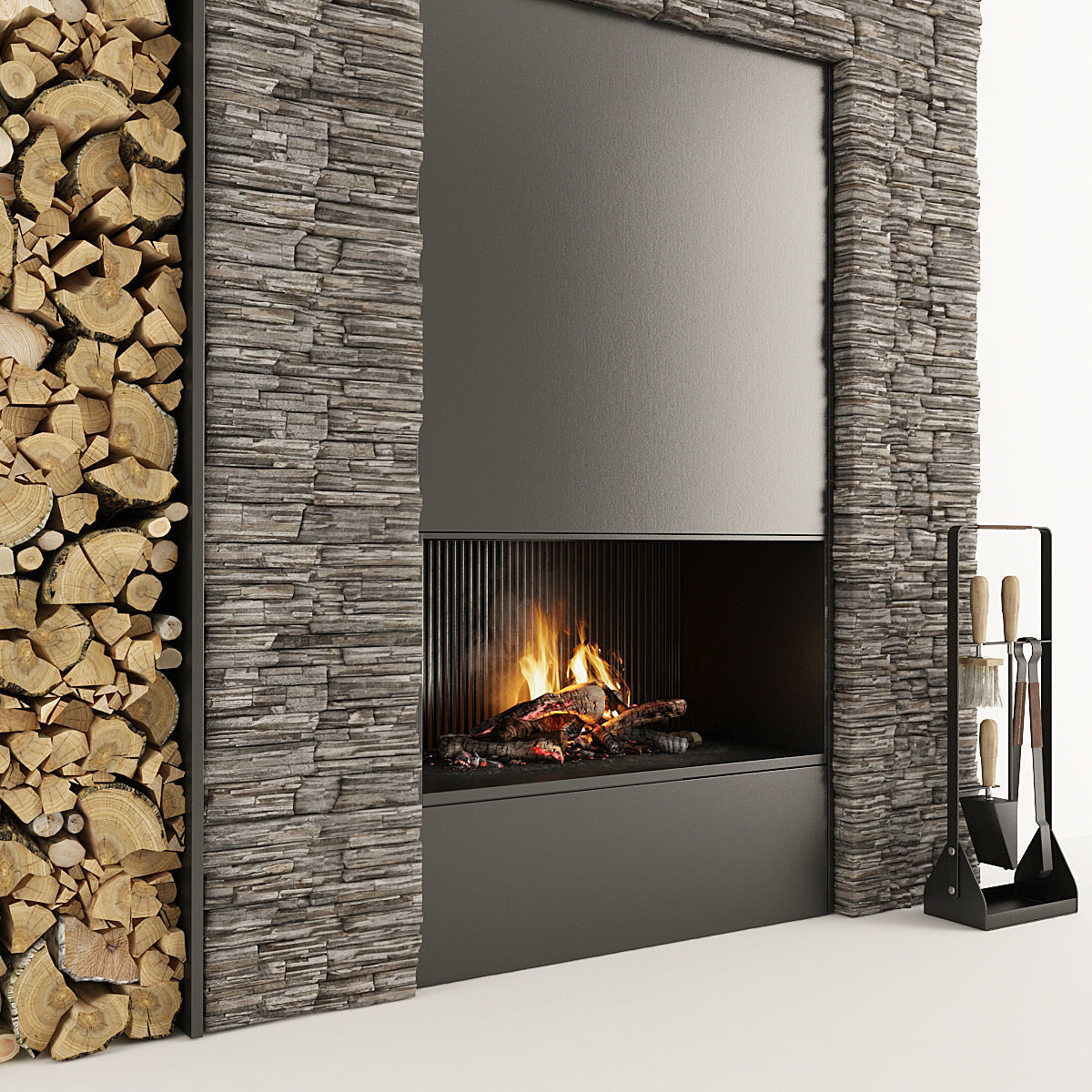 Fireplace and Firewood 34 3D model_8