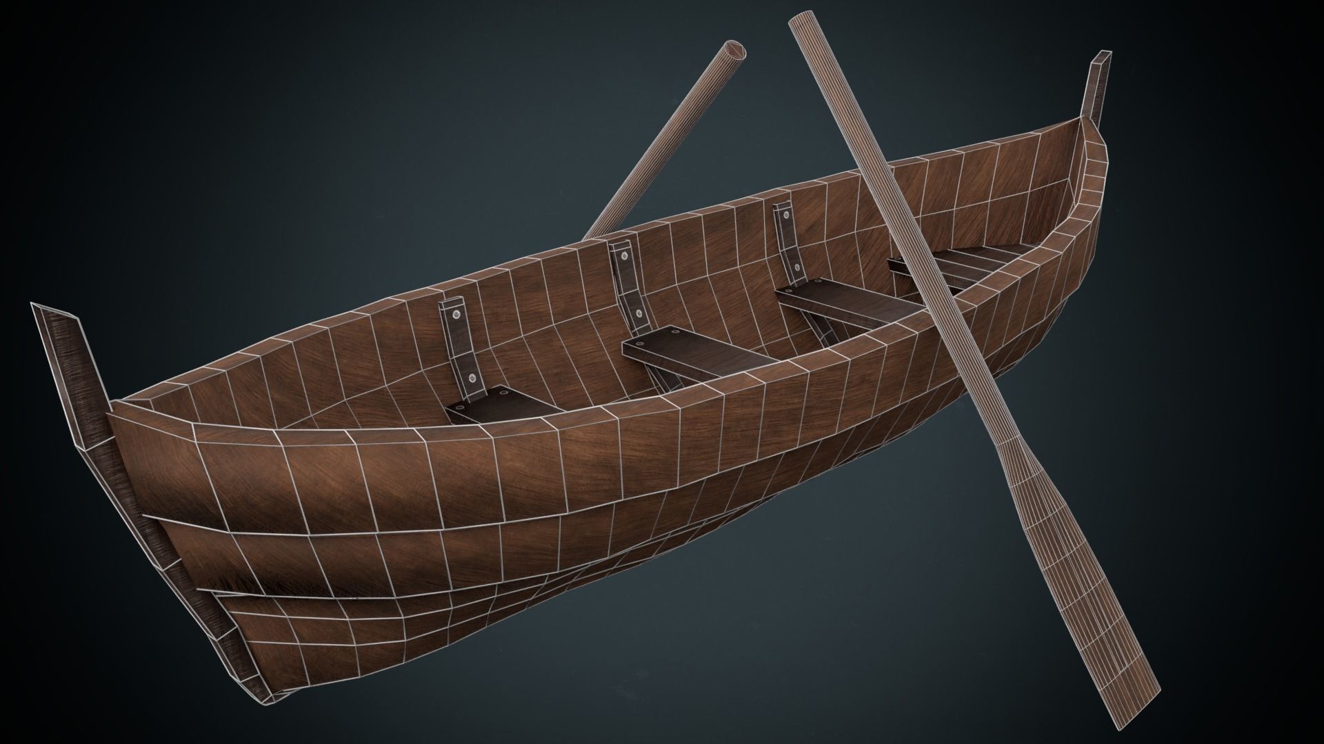 Low Poly Boat wooden canoe Low-poly 3D model_6