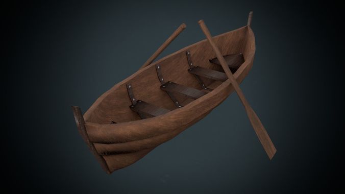 Low Poly Boat wooden canoe Low-poly 3D model