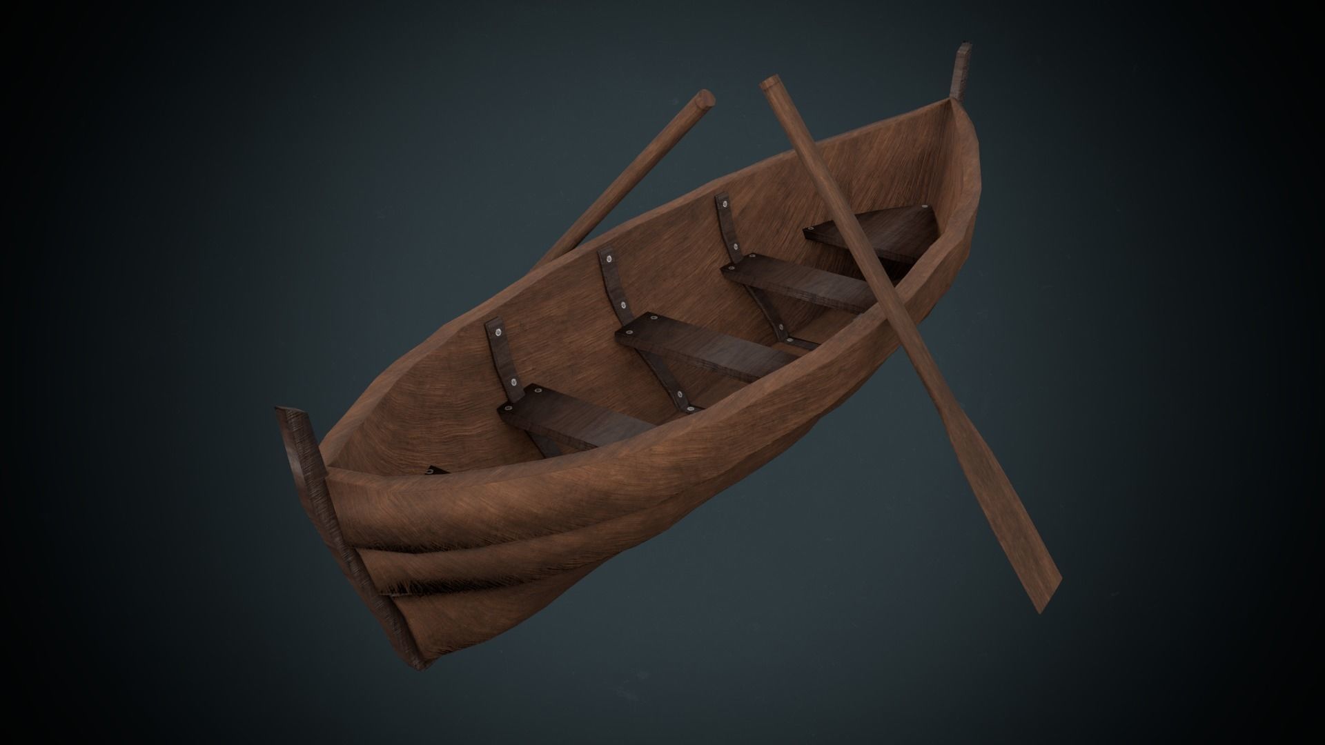 Low Poly Boat wooden canoe Low-poly 3D model_5
