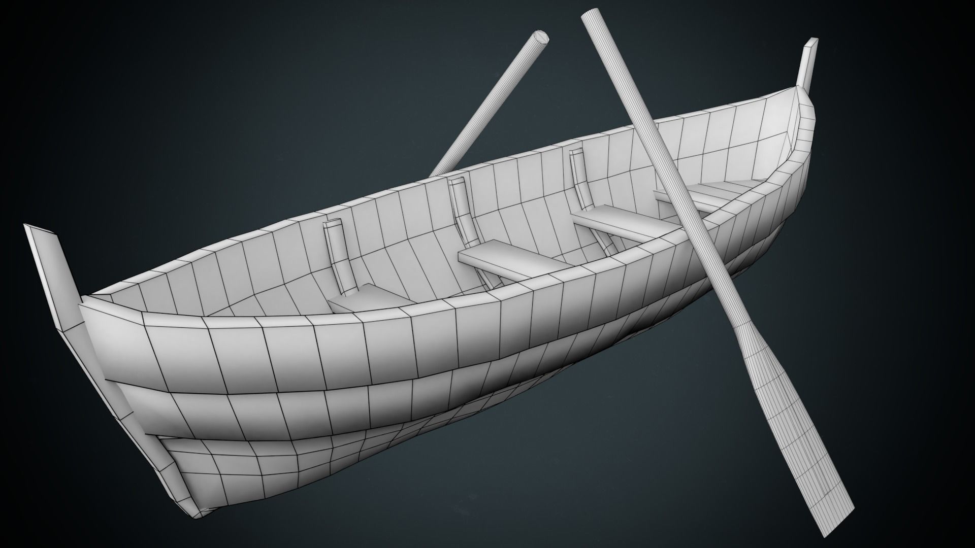 Low Poly Boat wooden canoe Low-poly 3D model_7